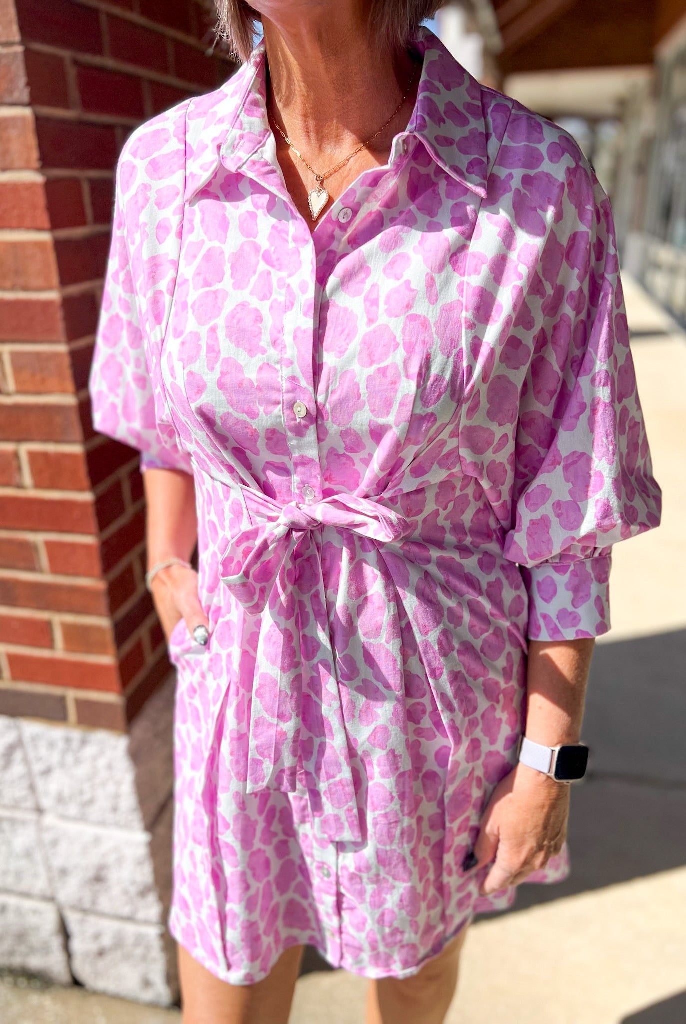 Pink Animal Print Dress with Balloon Sleeves - A'Bekah's Boutique