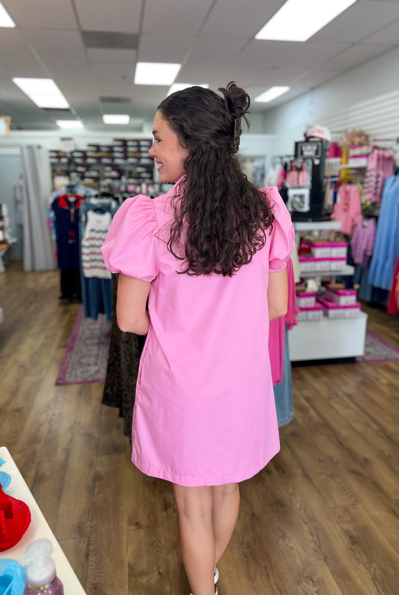 Pink Dress with Pintuck Detailing and Short Puff Sleeves - A'Bekah's Boutique