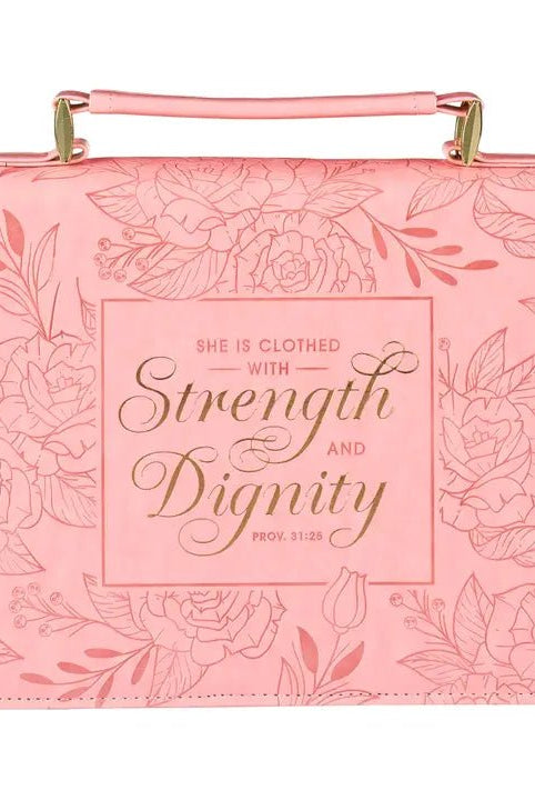Pink Floral Strength and Dignity Proverbs 31:25 Bible Cover - A'Bekah's Boutique