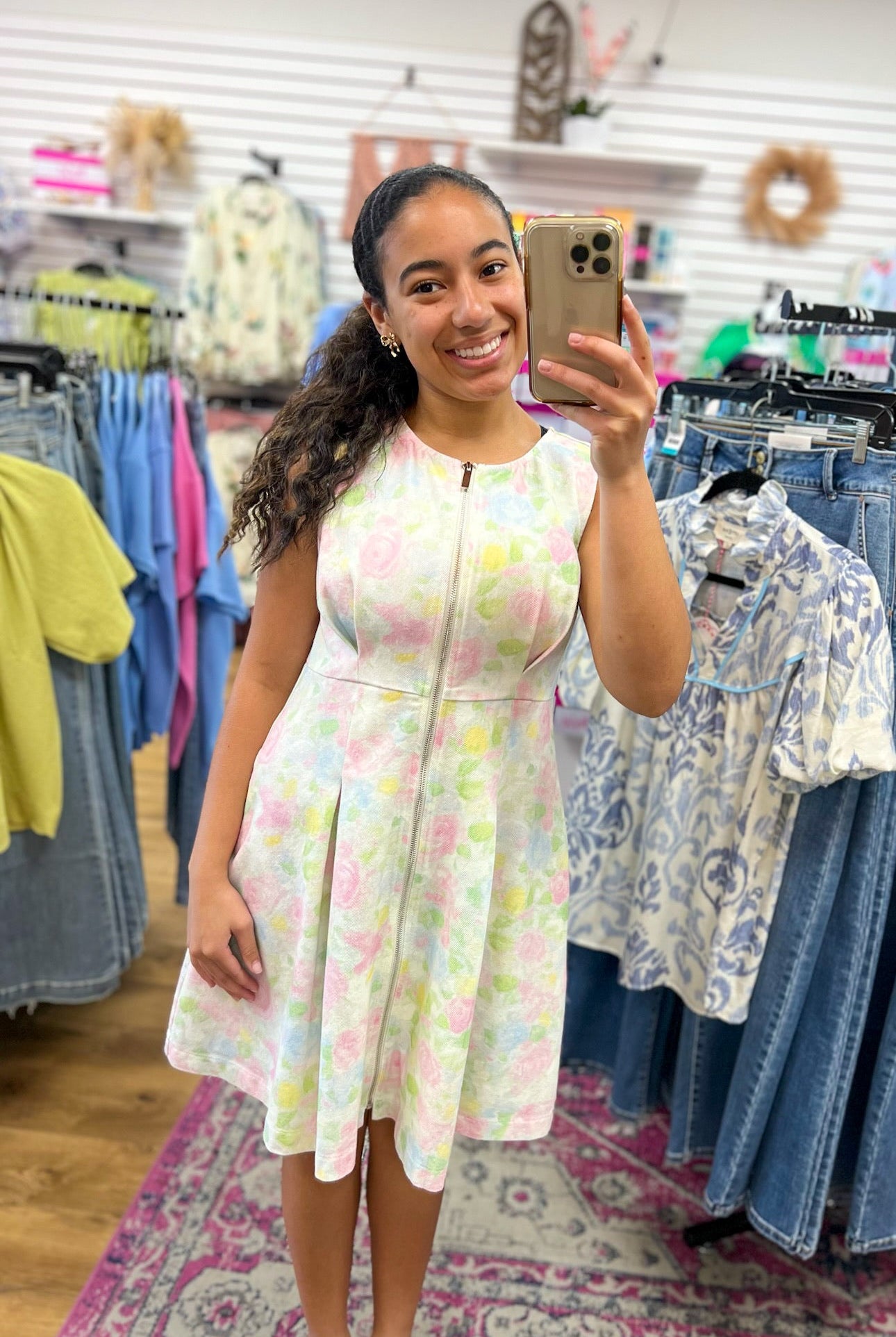 Pink Floral Zip Front Sleeveless Dress with Pockets - A'Bekah's Boutique