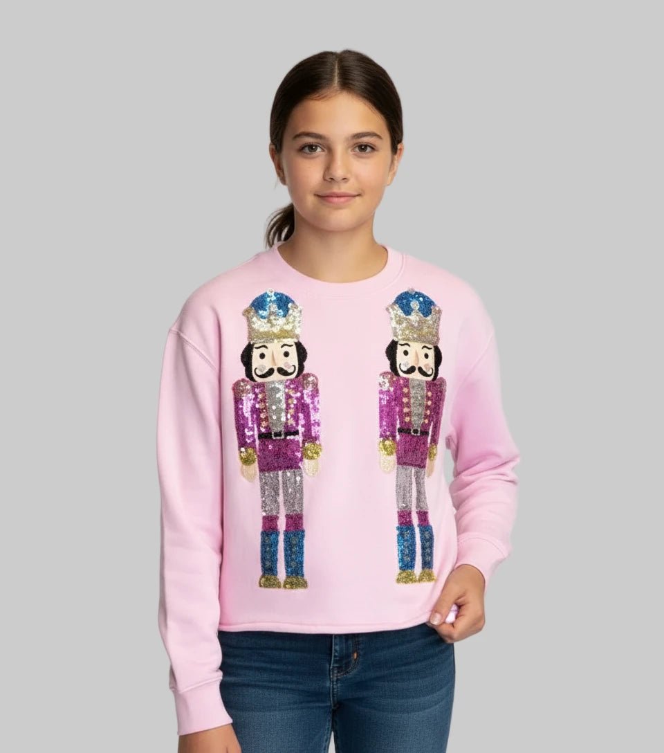 Pink Girls Sequined Nutcracker Long Sleeve Sweatshirt - A'Bekah's Boutique