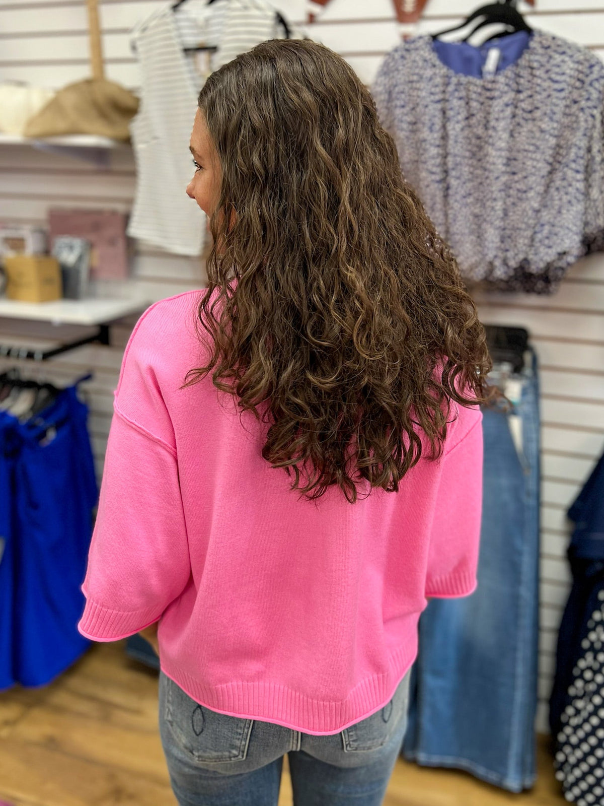 Pink Mock Neck Sweater with 3/4 Sleeves - A'Bekah's Boutique