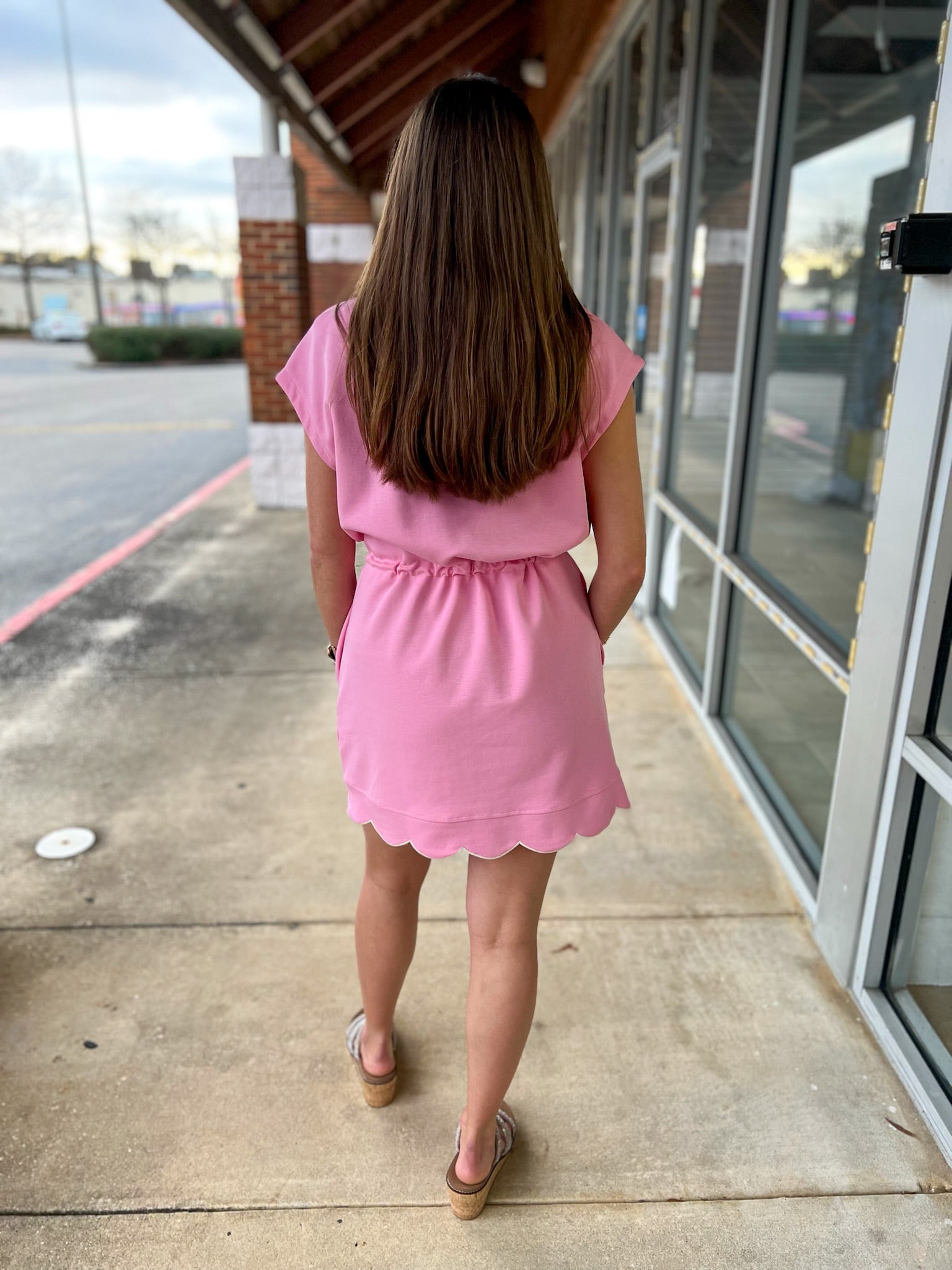 Pink Scuba Short Sleeve Dress with Drawstring Waist - A'Bekah's Boutique