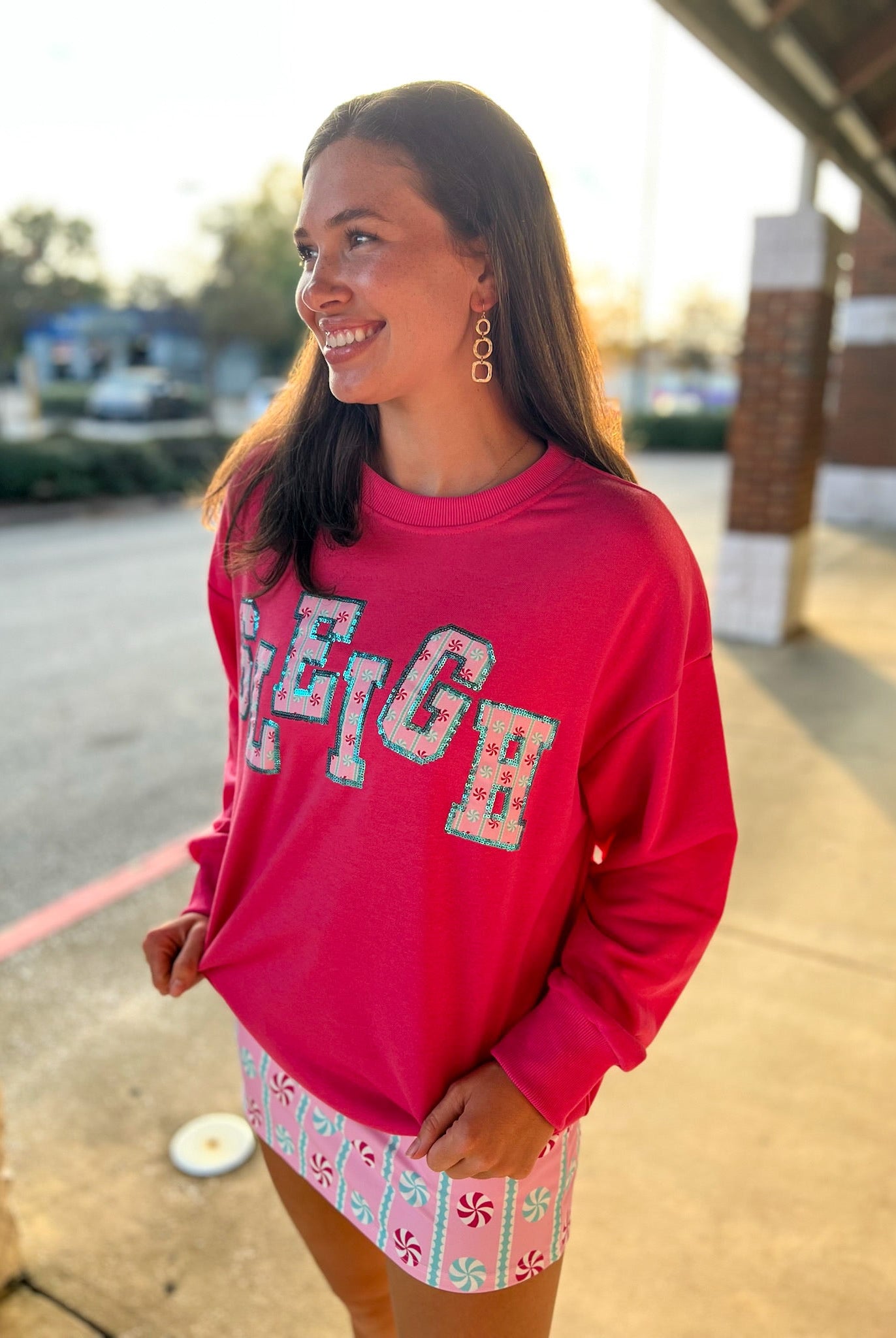 Pink Sleigh Patch Christmas Pullover (R) - A'Bekah's Boutique