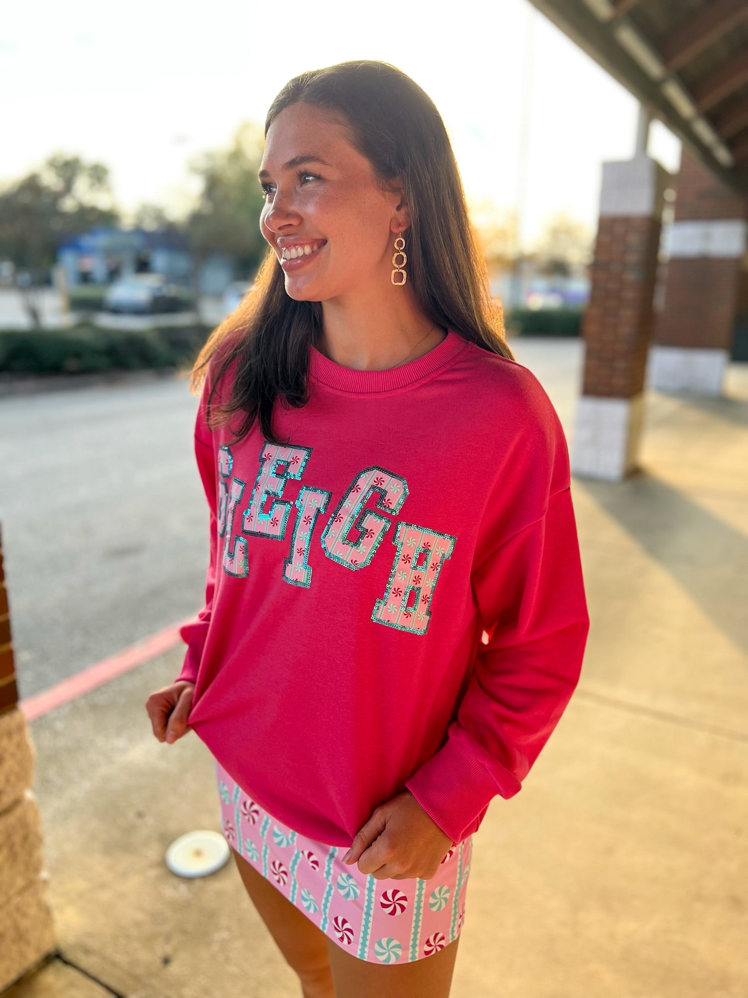 Pink Sleigh Patch Christmas Pullover (R) - A'Bekah's Boutique