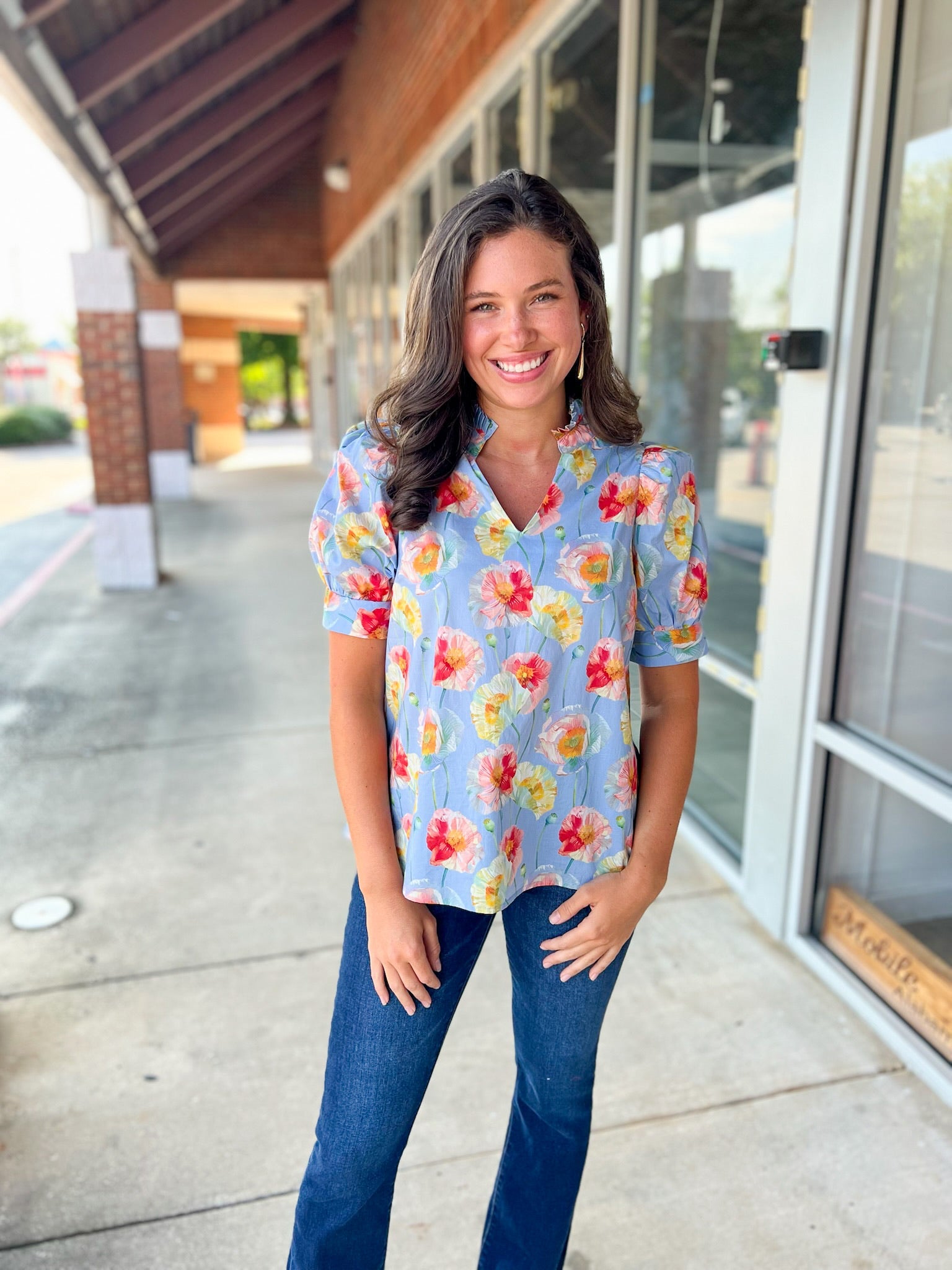 Quite the Catch Light Blue Floral Short Sleeve Top - A'Bekah's Boutique