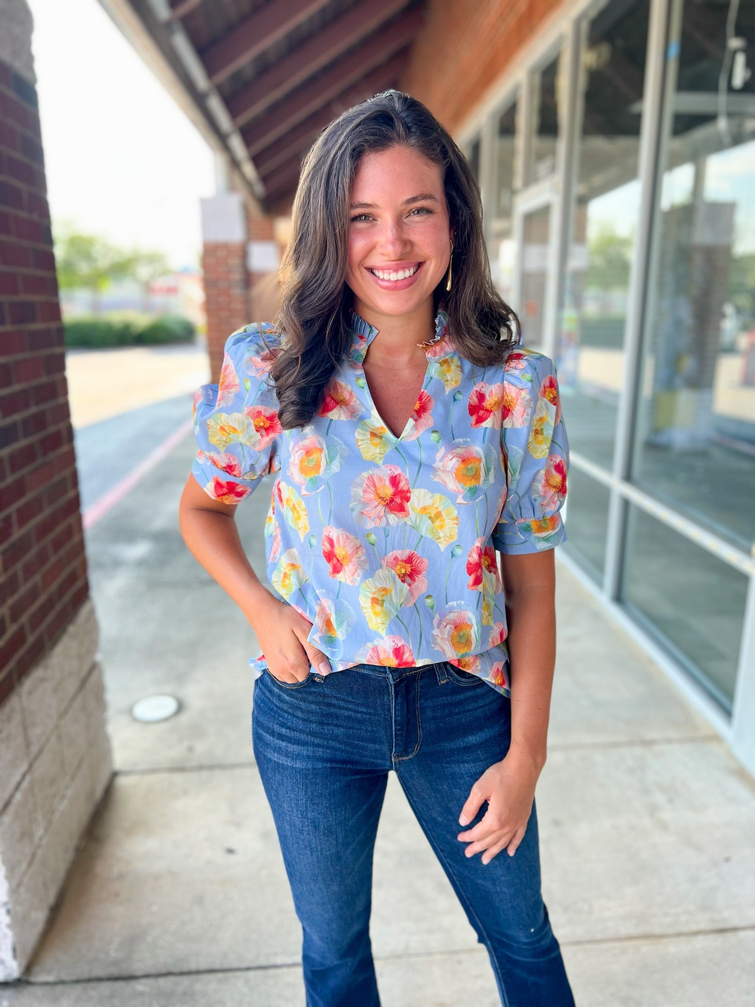 Quite the Catch Light Blue Floral Short Sleeve Top - A'Bekah's Boutique