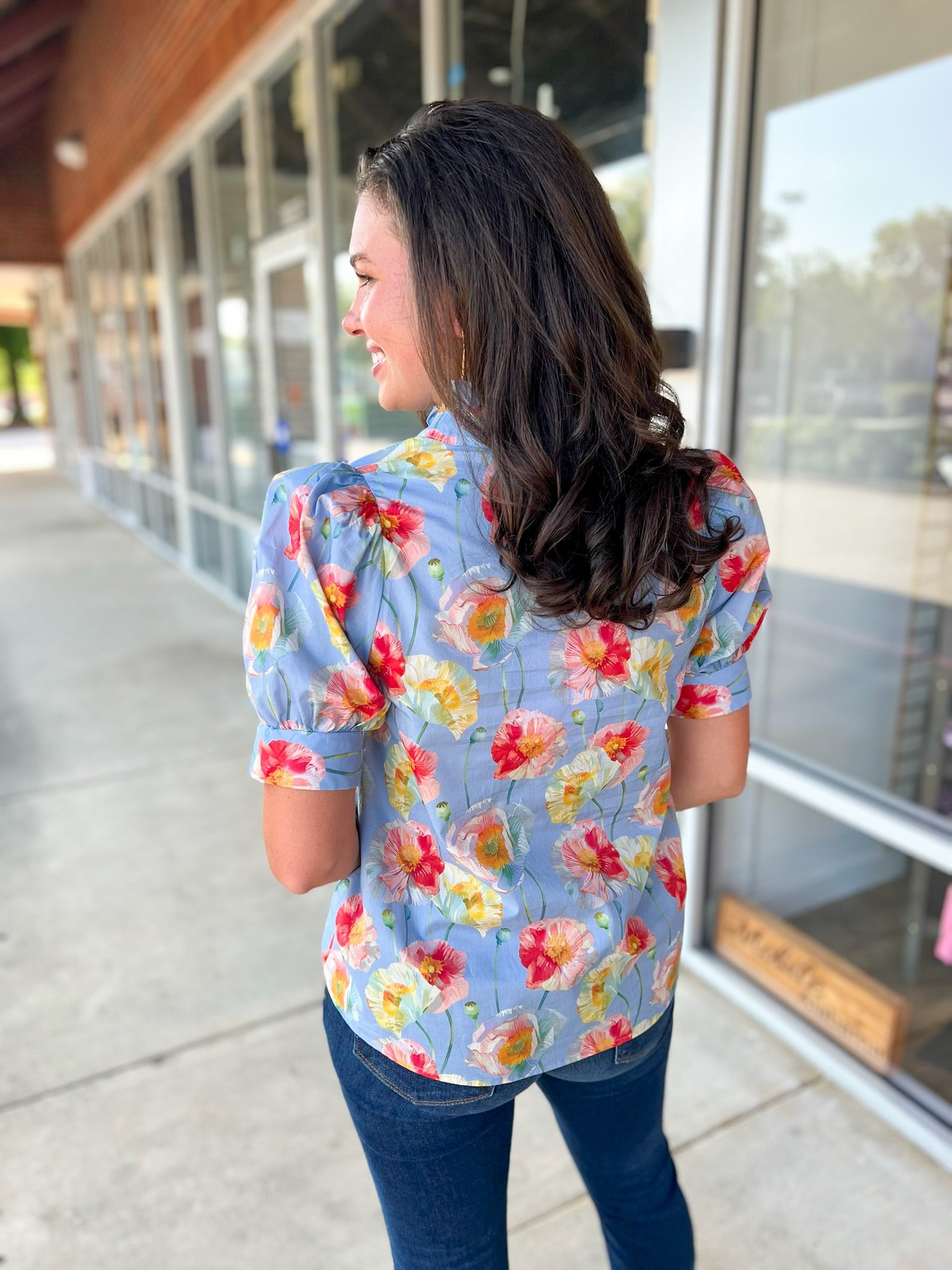 Quite the Catch Light Blue Floral Short Sleeve Top - A'Bekah's Boutique
