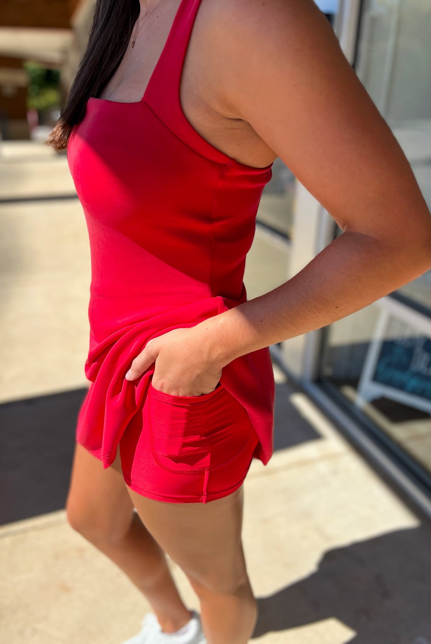 Red Active Dress with Built In Shorts - A'Bekah's Boutique