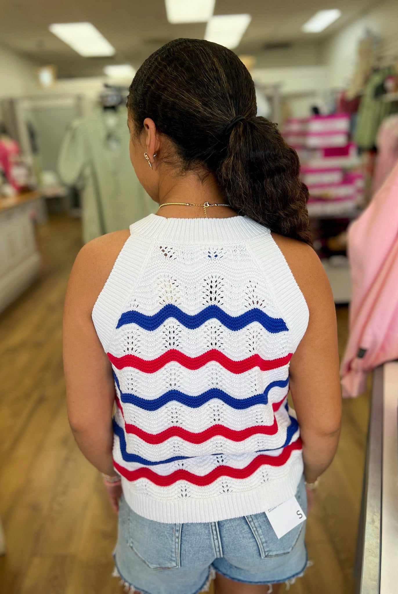 Red and Blue Striped Lightweight Sleeveless Sweater - A'Bekah's Boutique