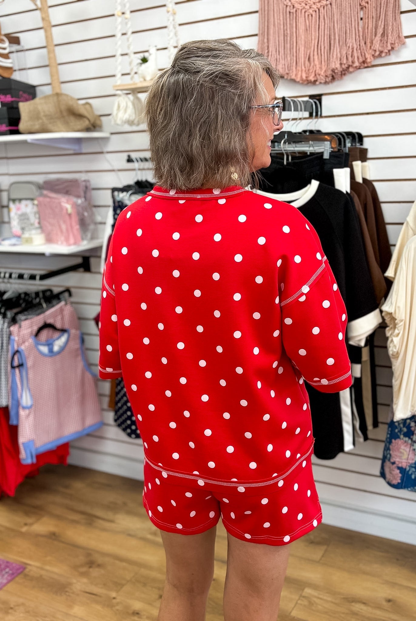 Red and White Polka Dot Heavy Scuba Top and Shorts Set - A'Bekah's Boutique