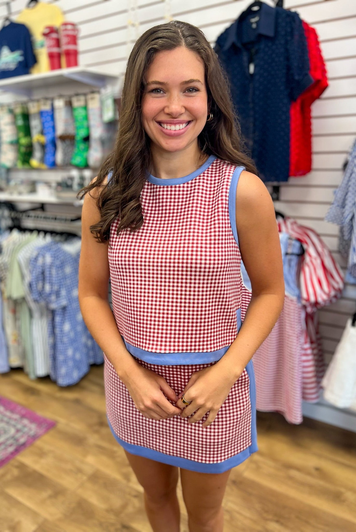 Red Gingham Sleeveless Skort Set with Pockets - A'Bekah's Boutique