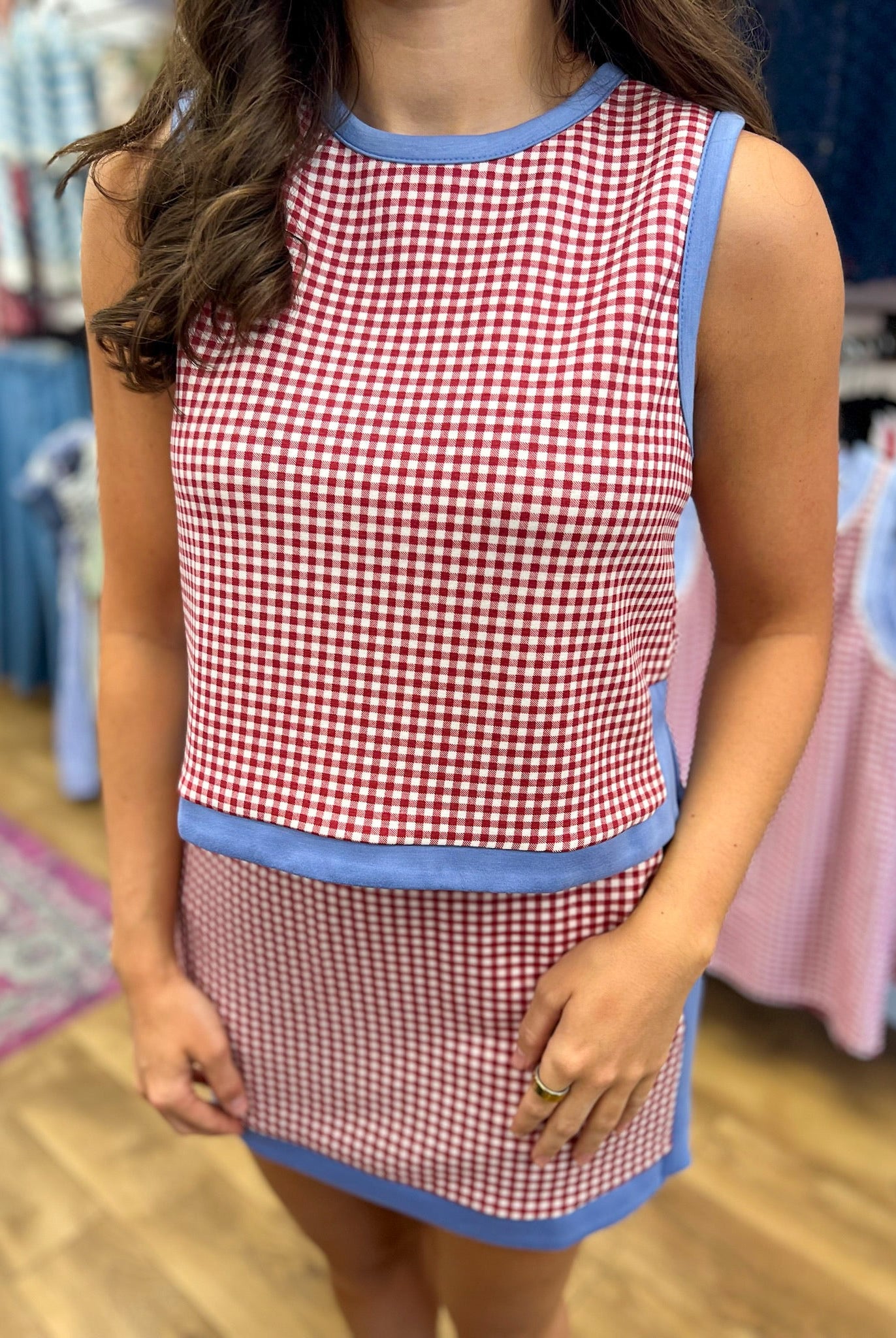 Red Gingham Sleeveless Skort Set with Pockets - A'Bekah's Boutique