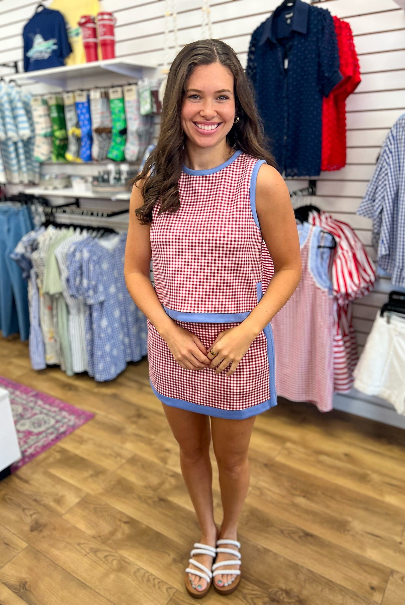 Red Gingham Sleeveless Skort Set with Pockets - A'Bekah's Boutique