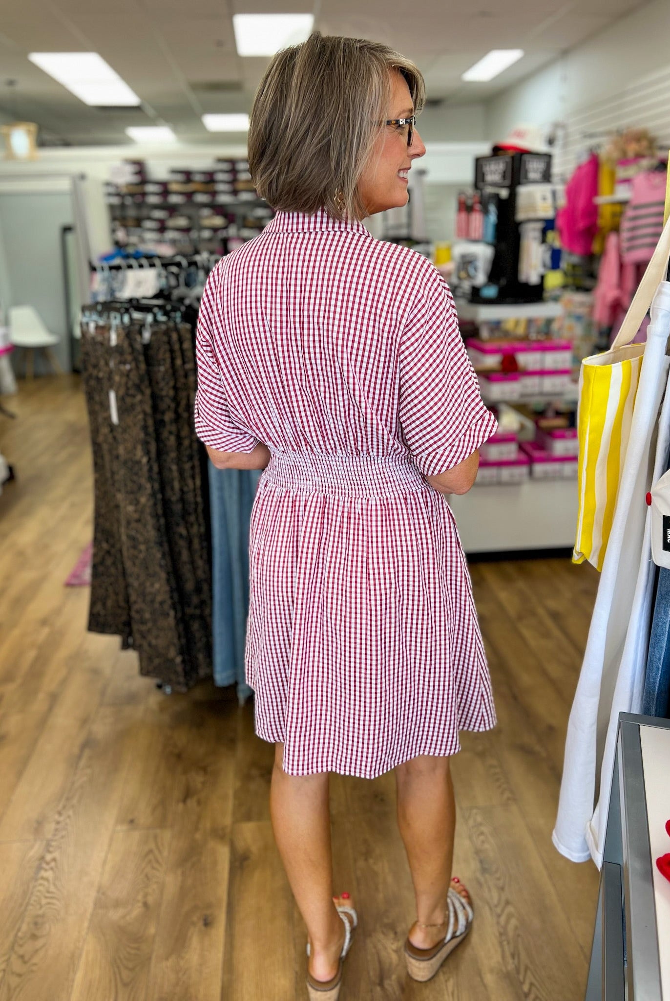 Red Gingham Waist Pintuck Dress with Pockets - A'Bekah's Boutique