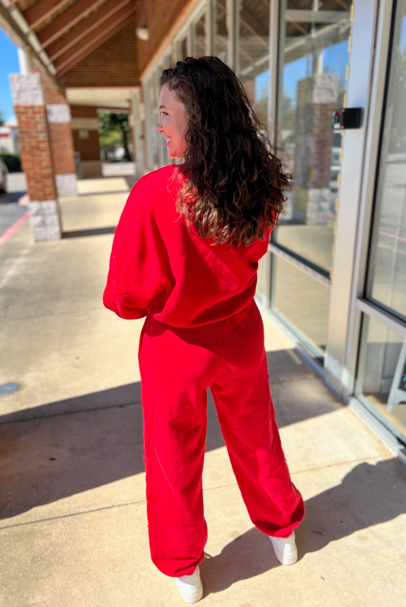 Red Long Sweatsuit Set with Star Patch Details - A'Bekah's Boutique