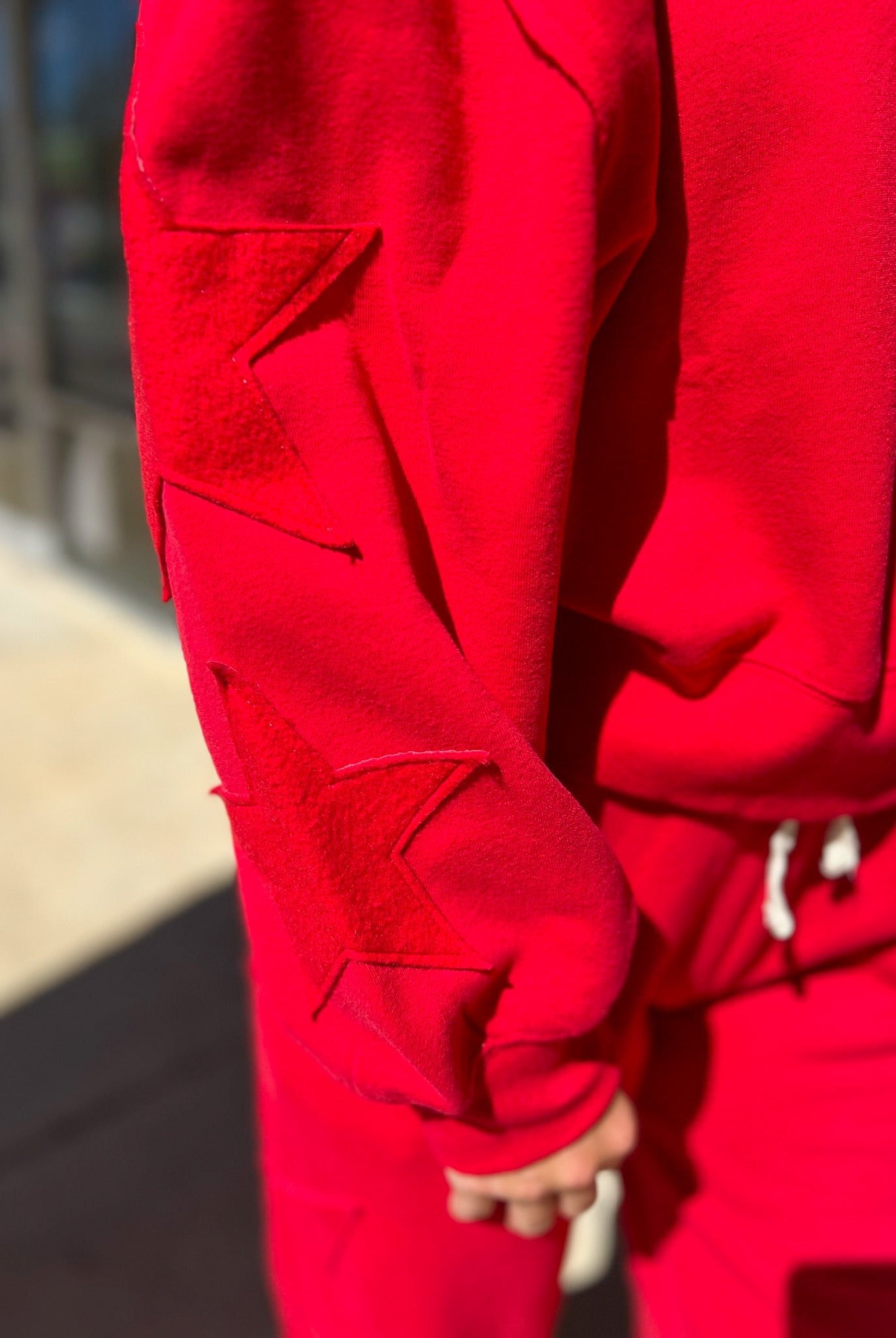 Red Long Sweatsuit Set with Star Patch Details - A'Bekah's Boutique