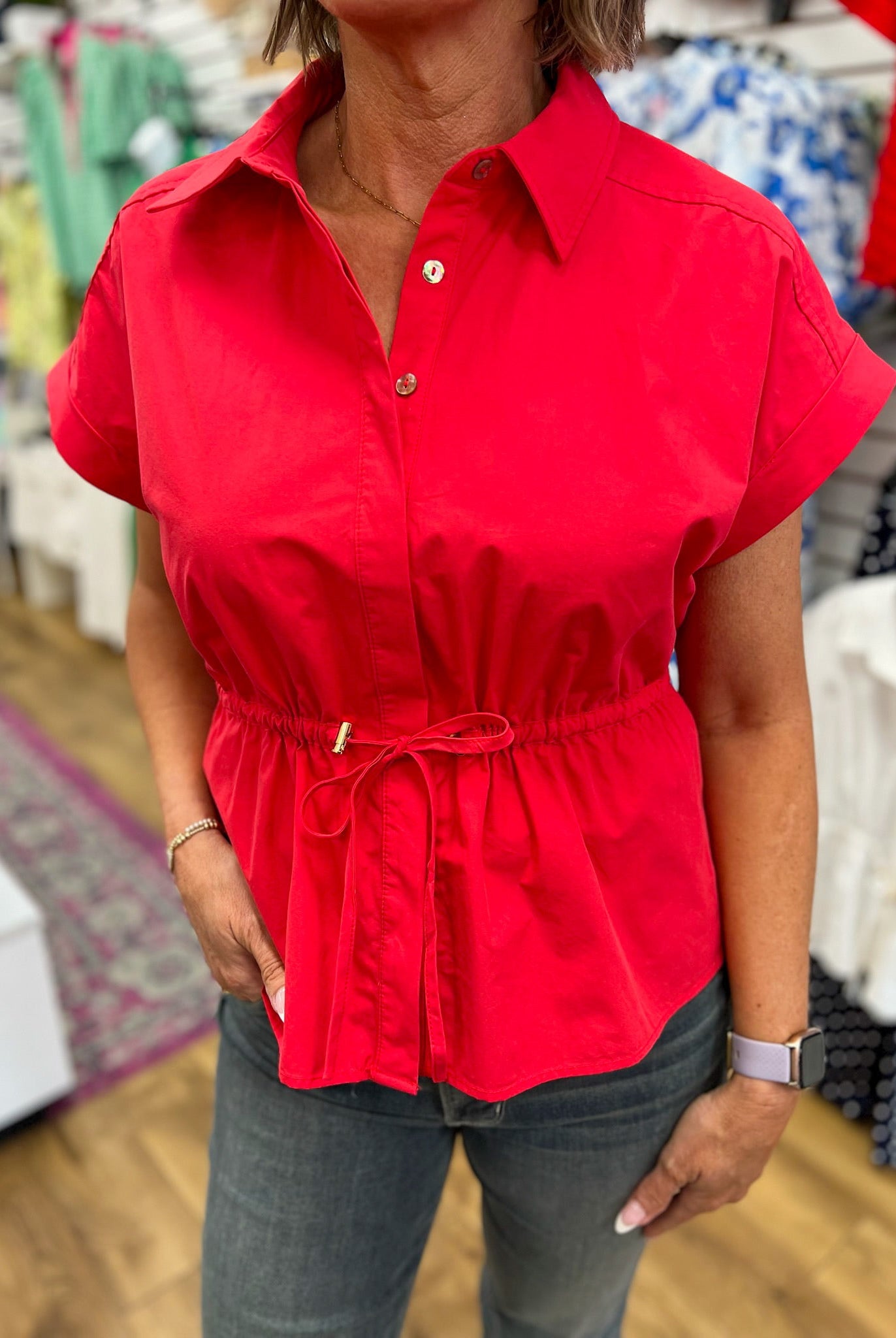 Red Peplum Top with Drawstring Waist - A'Bekah's Boutique
