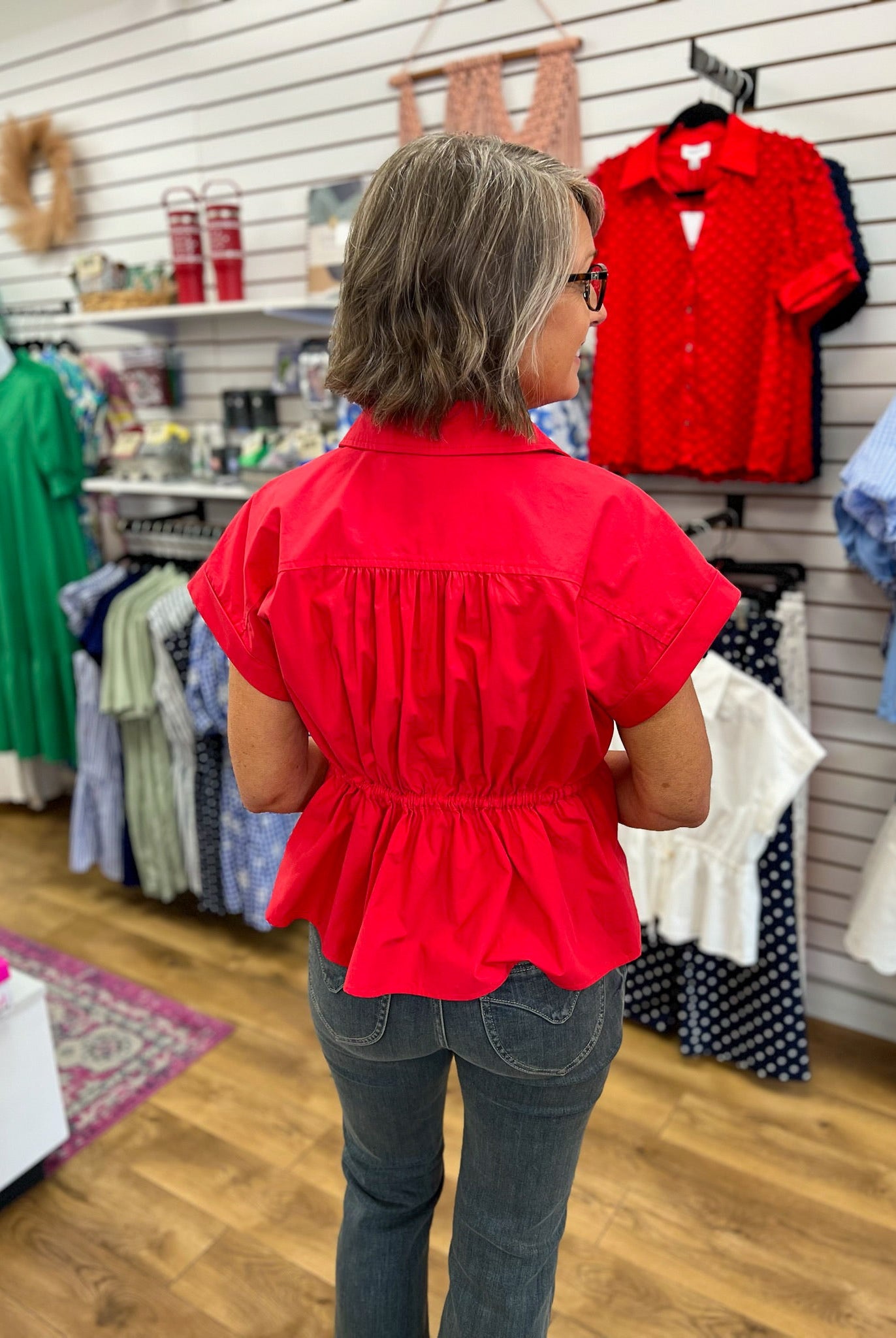 Red Peplum Top with Drawstring Waist - A'Bekah's Boutique