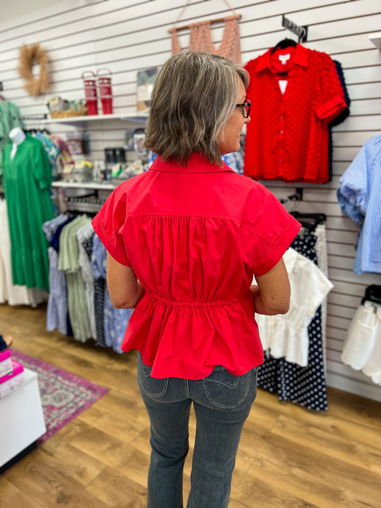 Red Peplum Top with Drawstring Waist - A'Bekah's Boutique