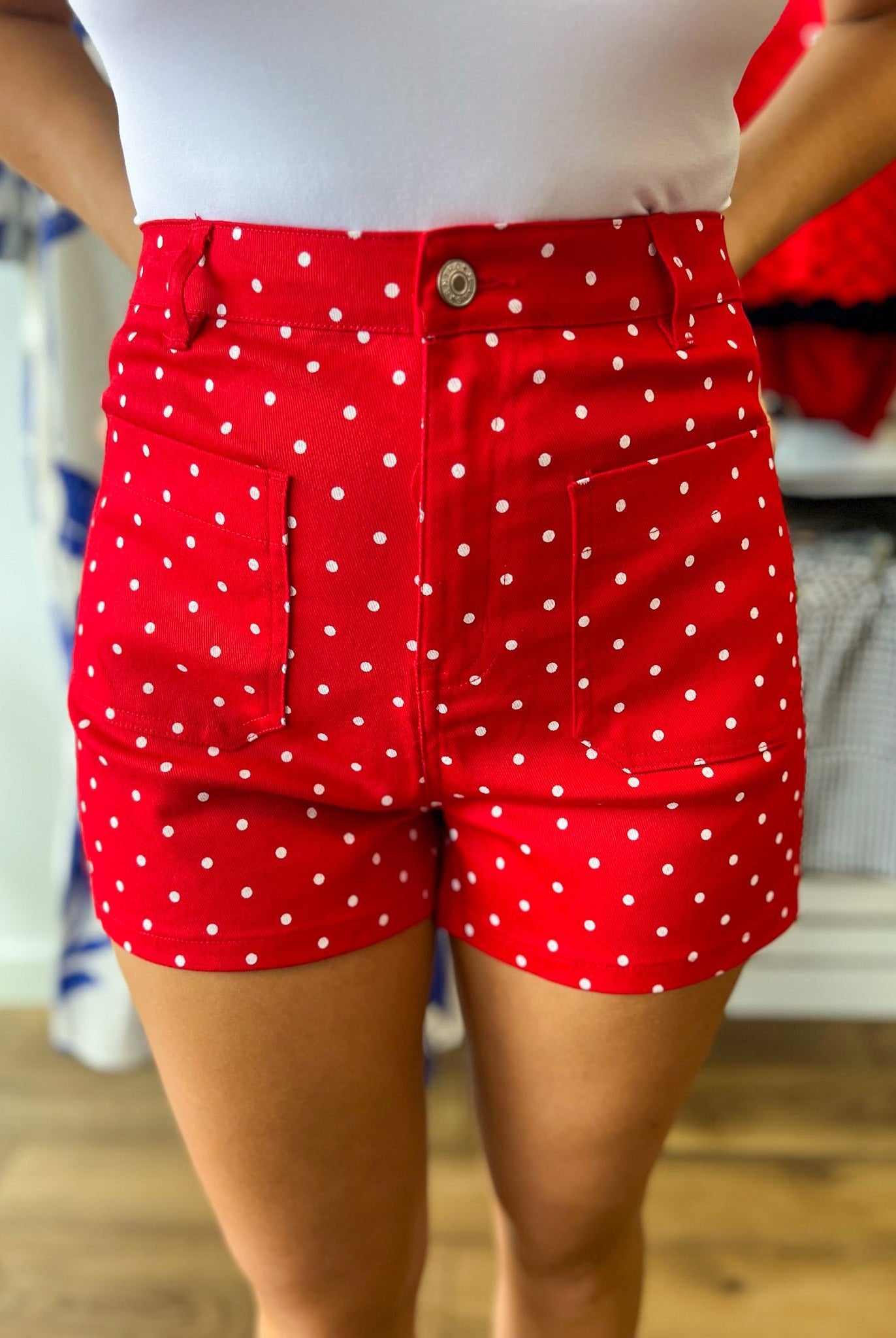 Red Polka Dot Shorts with Pockets - A'Bekah's Boutique