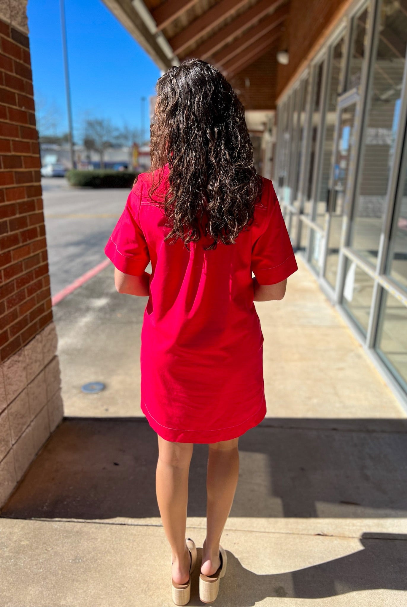 Red Short Sleeve Button Up Dress with Pockets - A'Bekah's Boutique