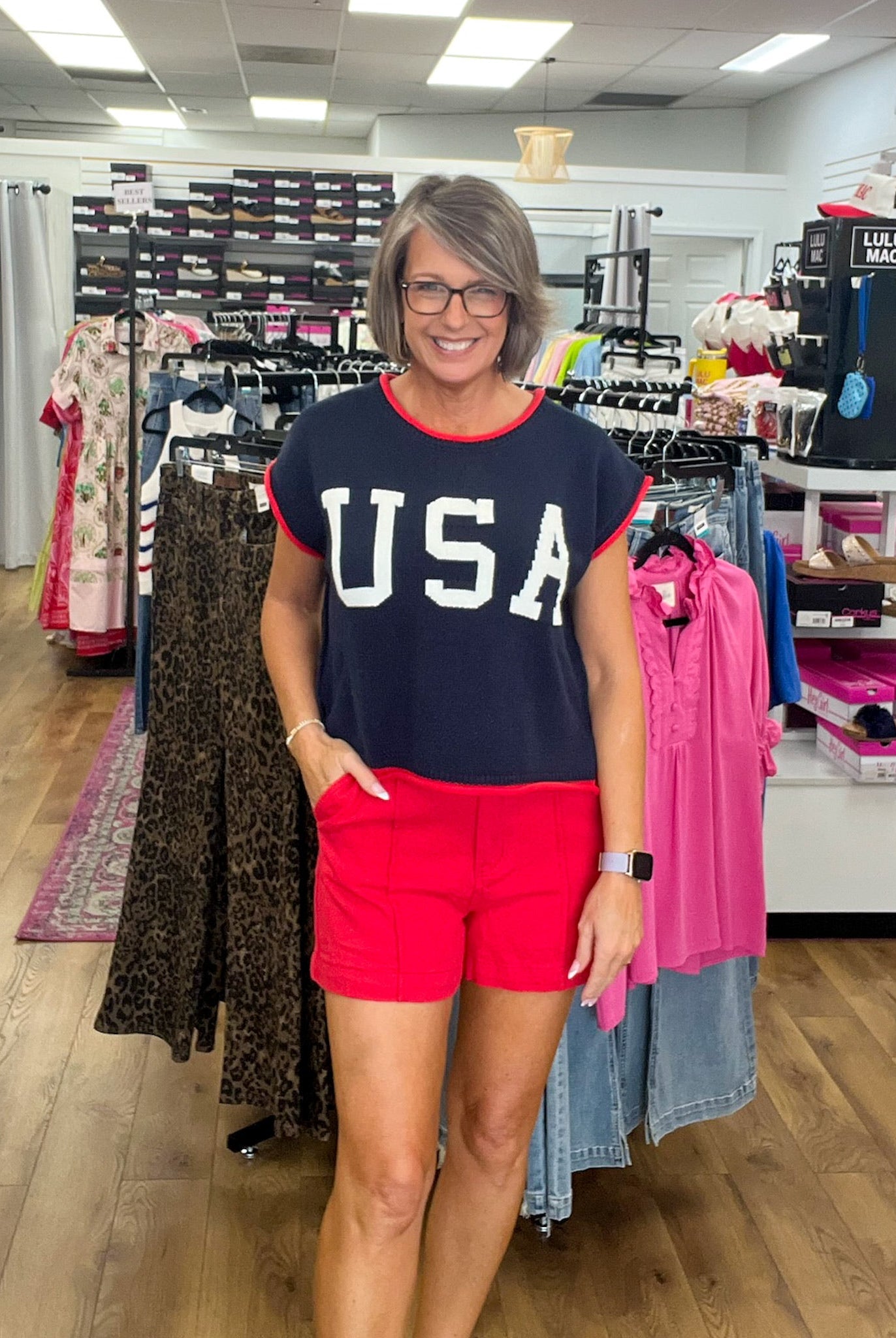 Red Shorts with Front Seam Detail - A'Bekah's Boutique