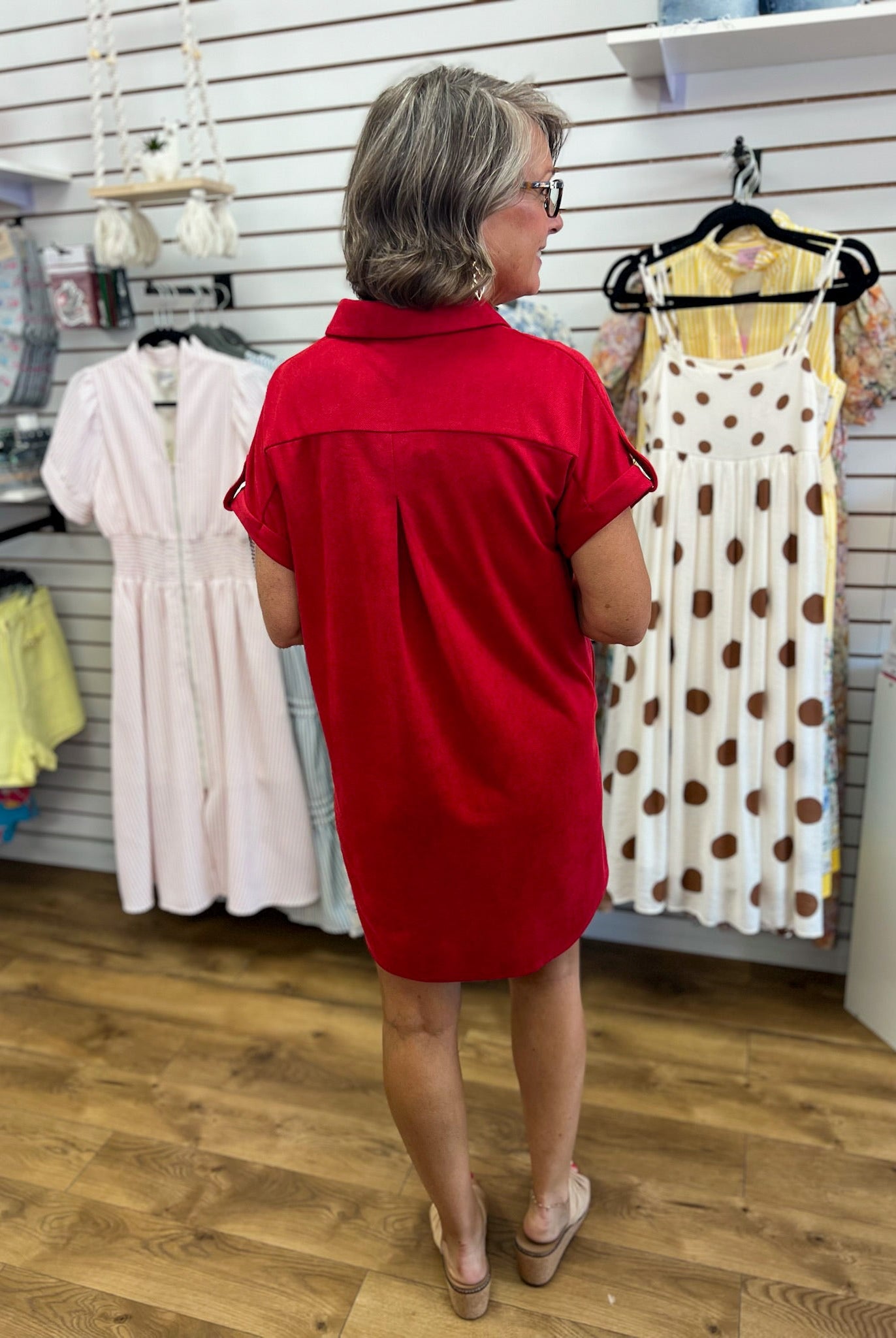 Red Suede Short Sleeve Shirt Dress with Pockets - A'Bekah's Boutique