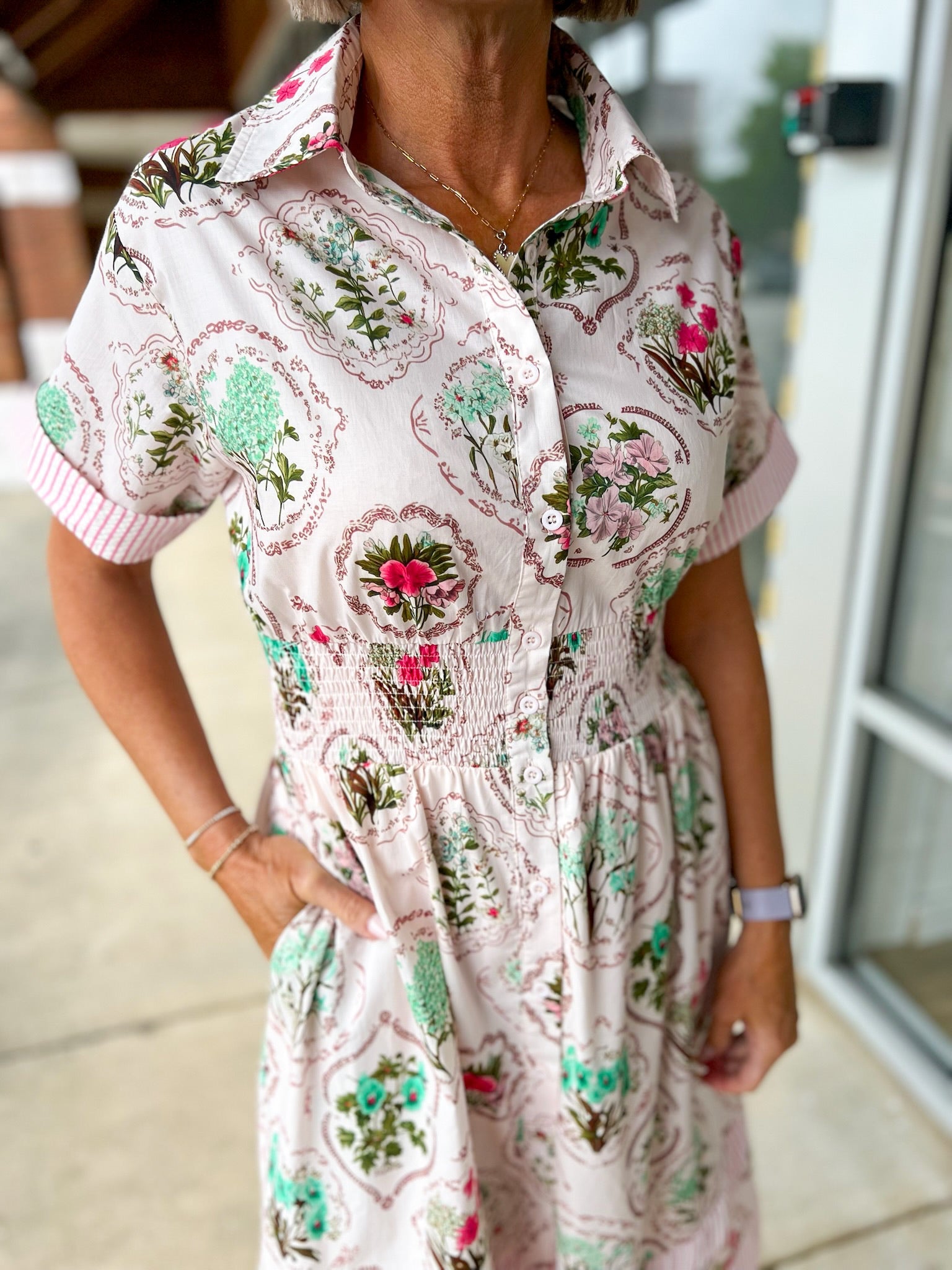 Rose Pink Midi Dress with Smocked Waist and Pockets - A'Bekah's Boutique