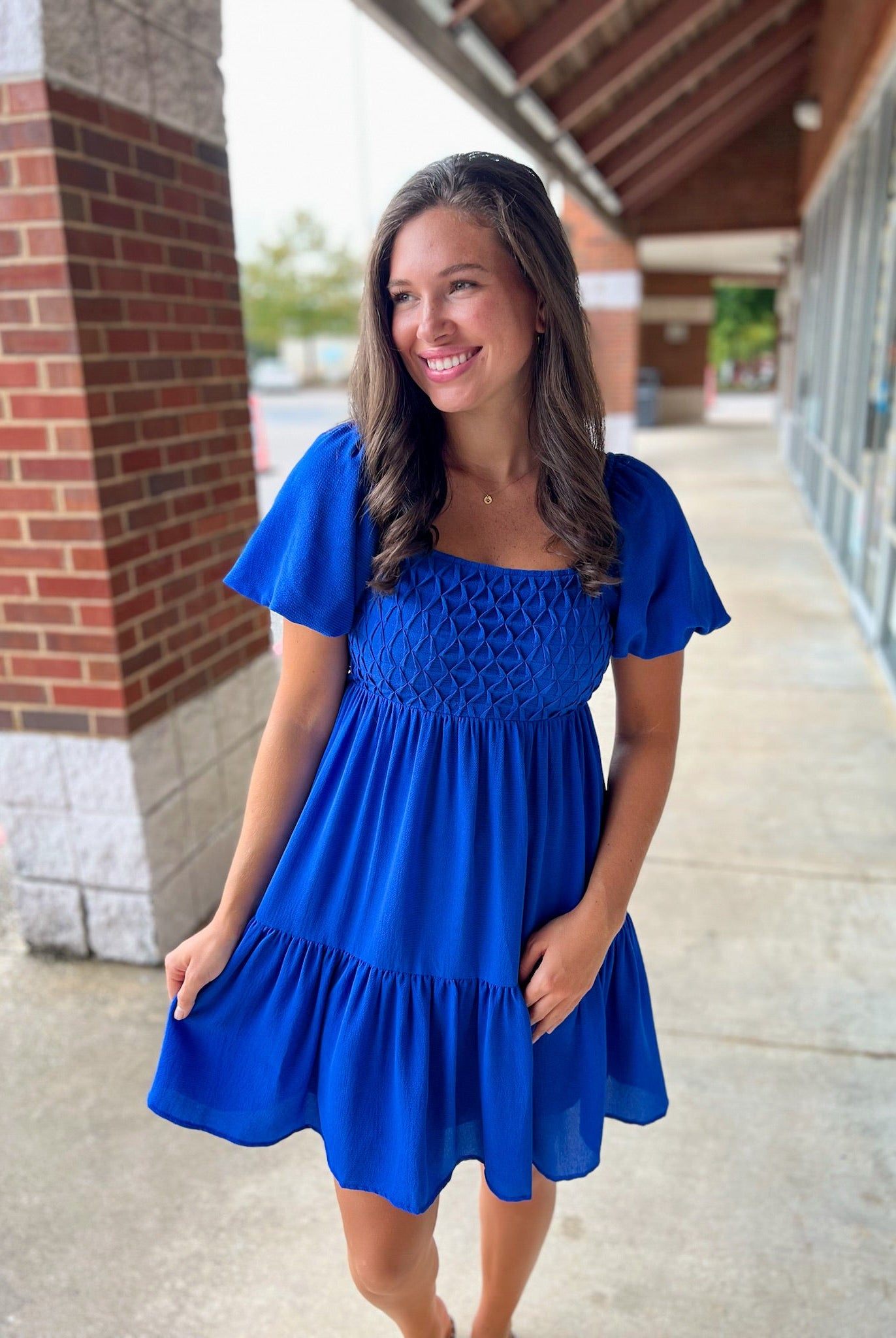 Royal Blue Tiered Dress with Short Bubble Sleeves - A'Bekah's Boutique