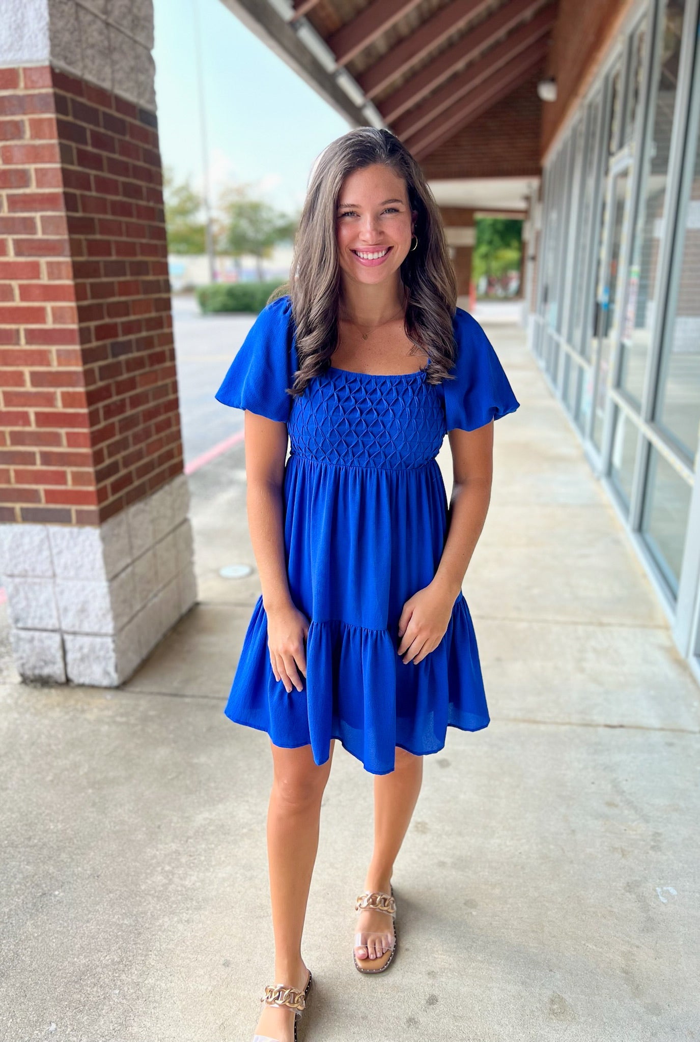 Royal Blue Tiered Dress with Short Bubble Sleeves - A'Bekah's Boutique