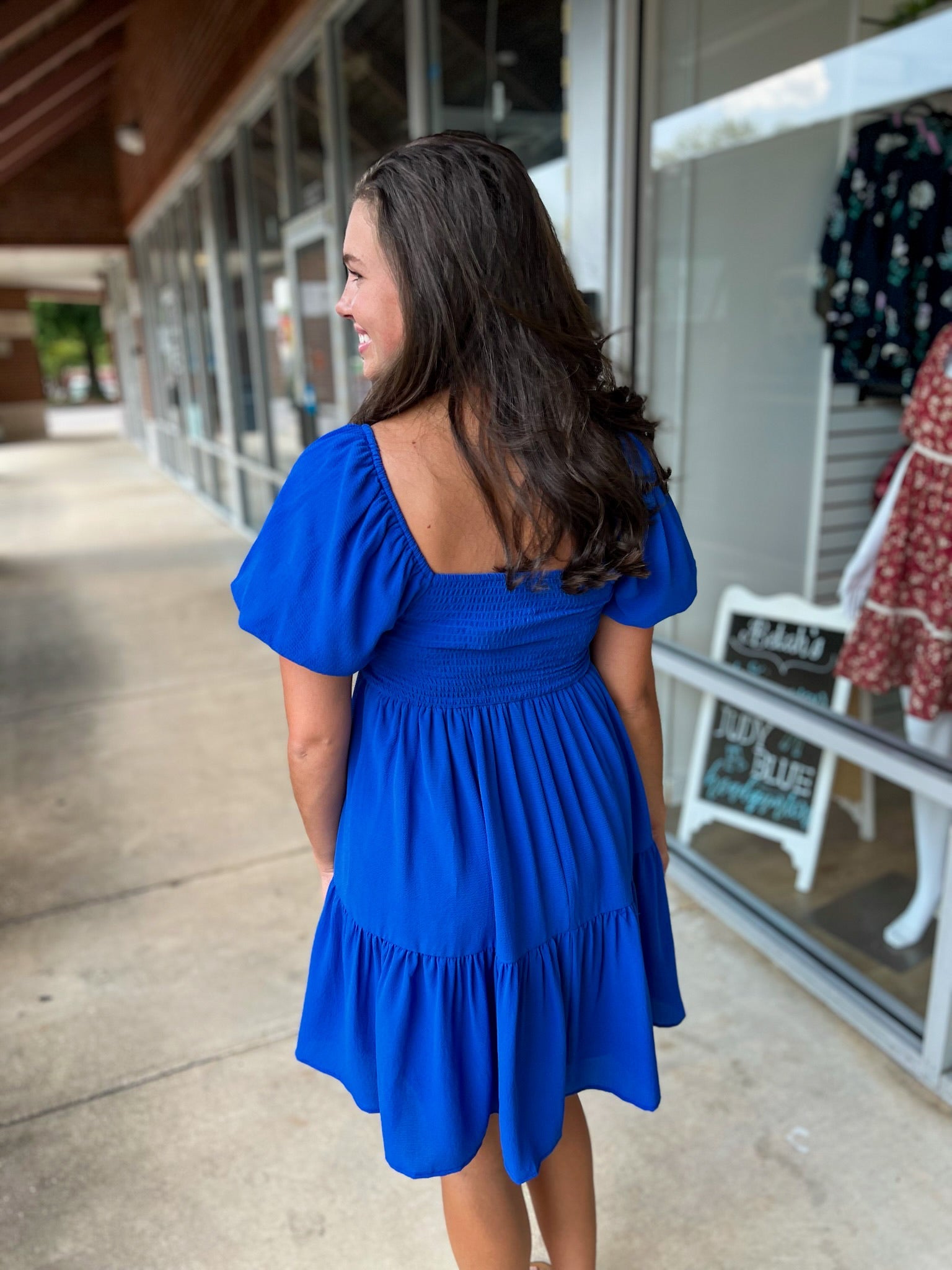 Royal Blue Tiered Dress with Short Bubble Sleeves - A'Bekah's Boutique