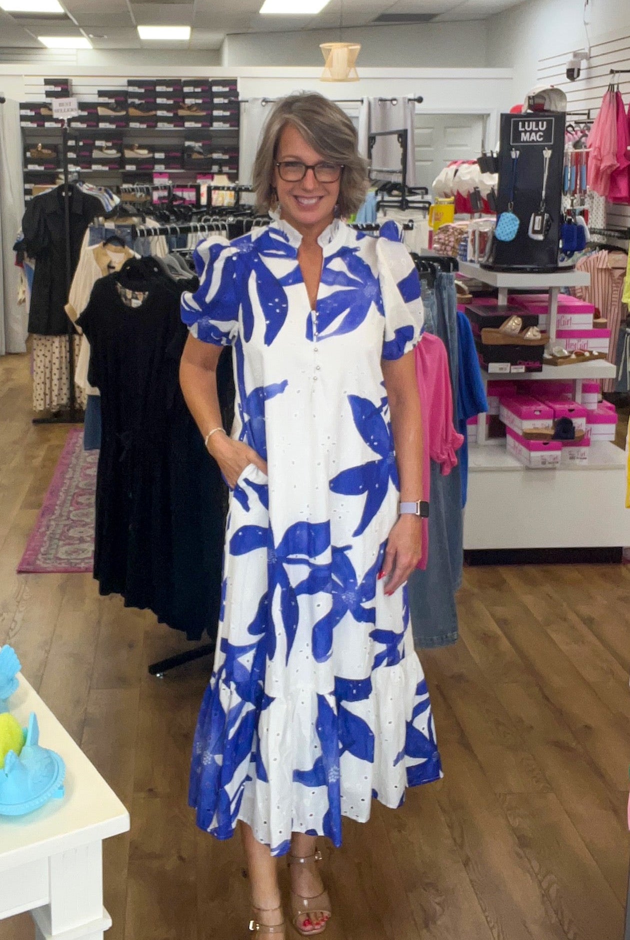 Royal Botanical Print Eyelet Midi Dress - A'Bekah's Boutique