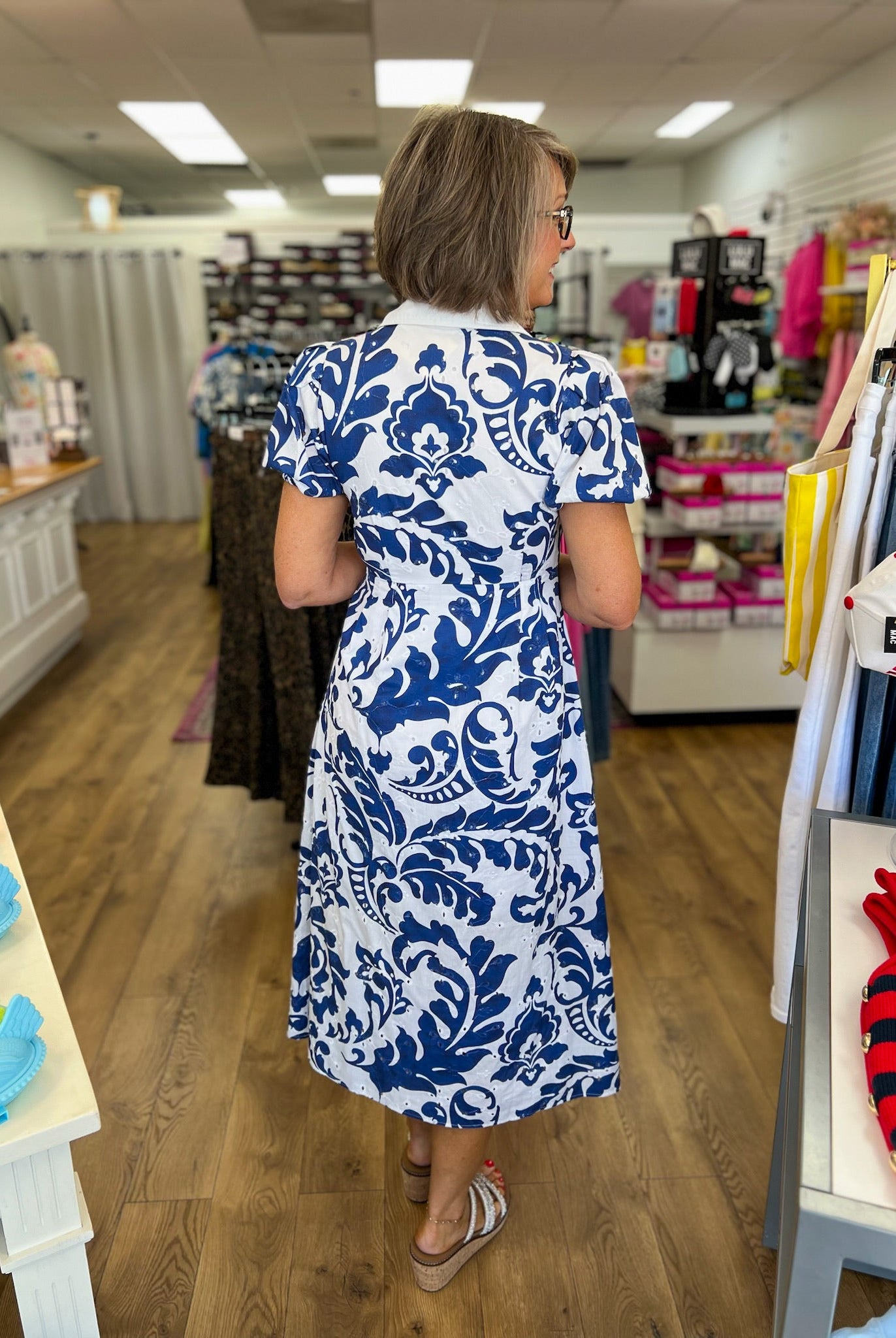 Royal Floral Embroidered Eyelet Midi Dress - A'Bekah's Boutique
