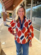 Rust and Navy Geometric Pattern V - Neck Long Sleeve Top (R) - A'Bekah's Boutique