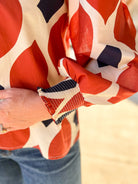 Rust and Navy Geometric Pattern V - Neck Long Sleeve Top (R) - A'Bekah's Boutique