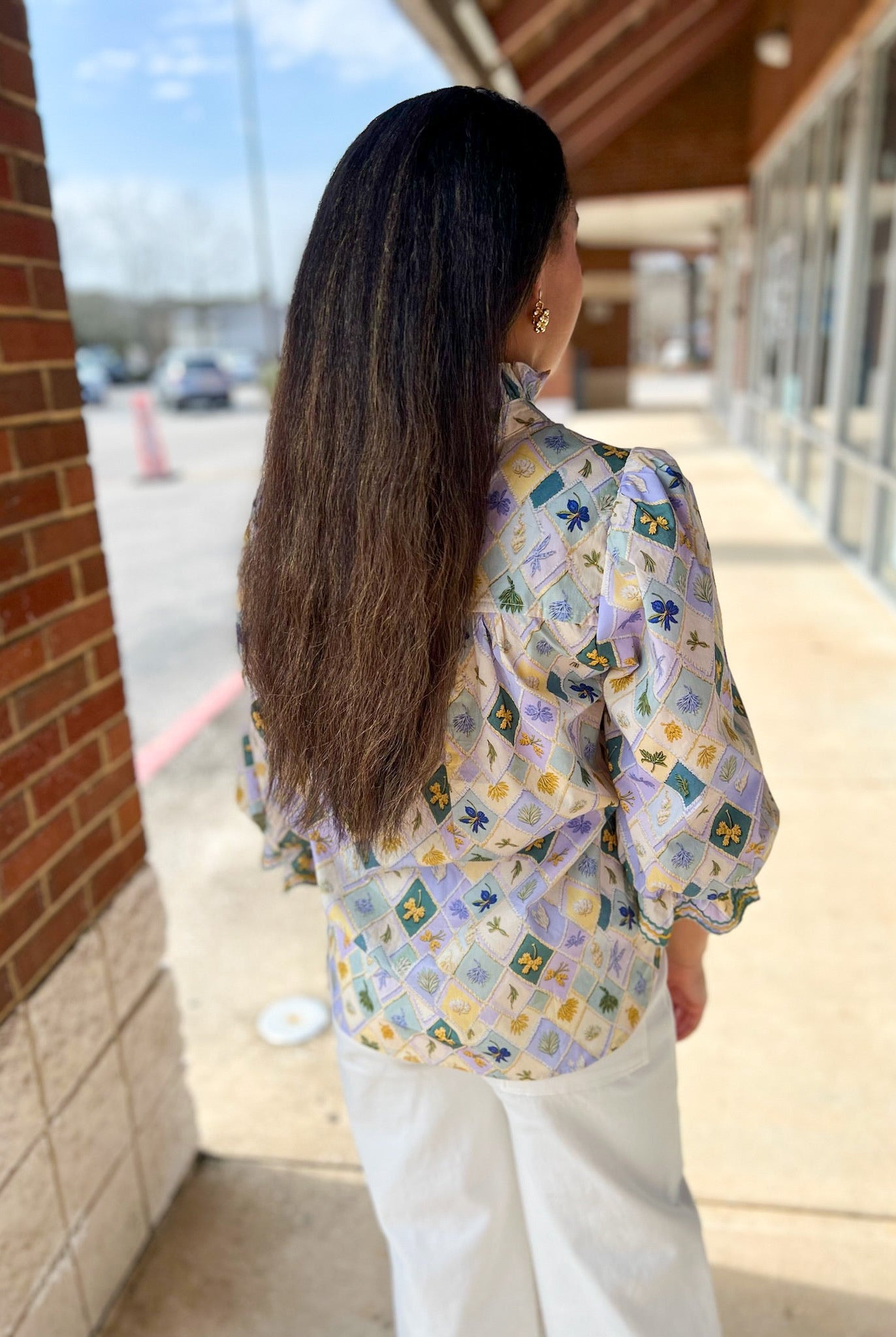 Sage Diamond Pattern Top with Short Puff Sleeves - A'Bekah's Boutique
