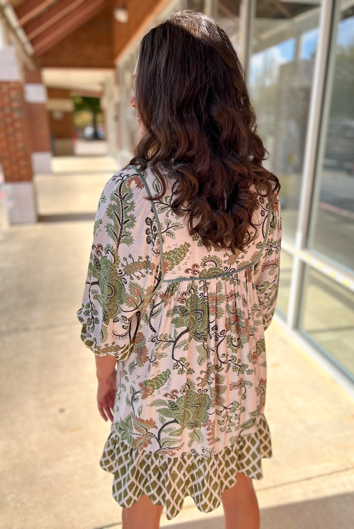 Sage Mix Smocked V - Neck Dress with 3/4 Sleeves - A'Bekah's Boutique