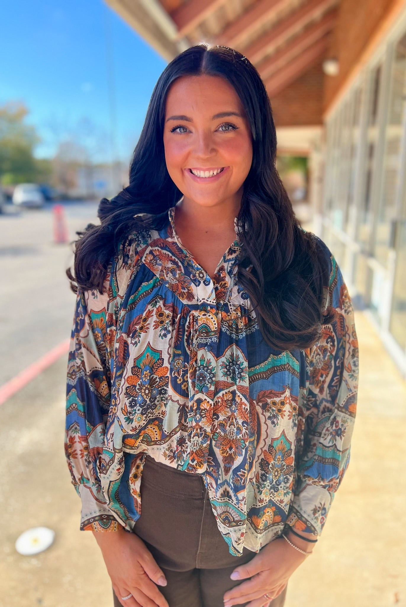 Sapphire Blue Long Sleeve Button Up Top - A'Bekah's Boutique