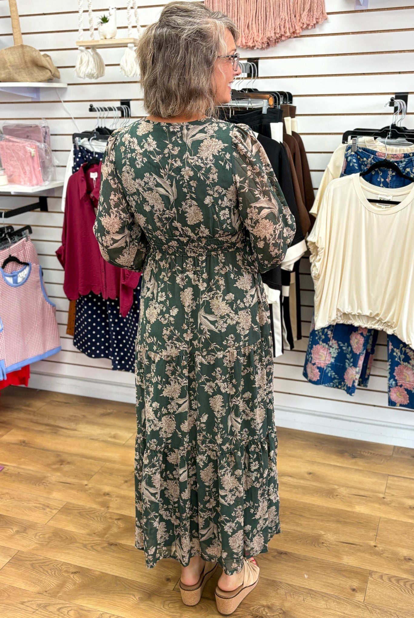 Sea Green Floral Long Sleeve Maxi Dress with Smocked Waist - A'Bekah's Boutique