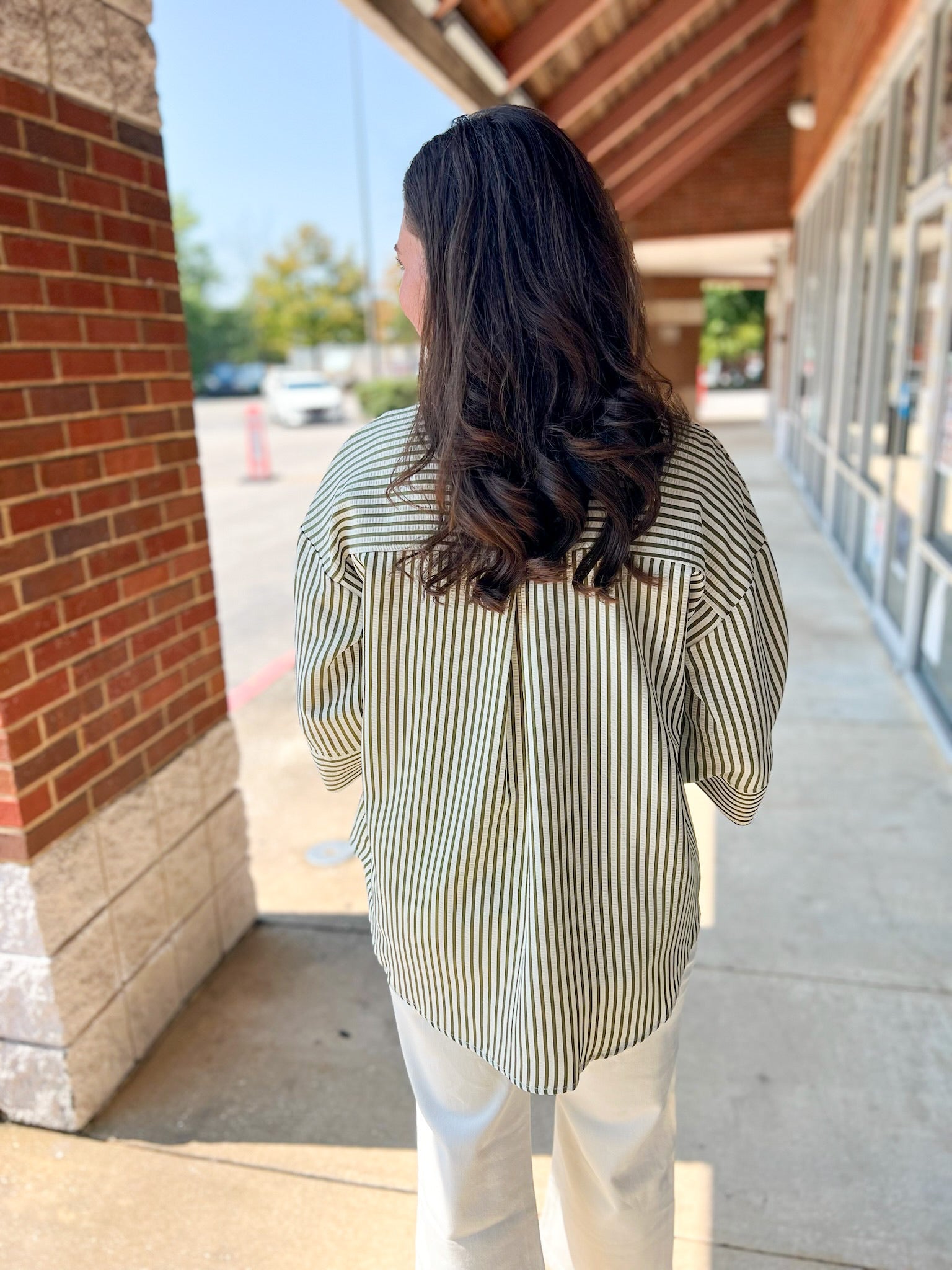 Show The Way Olive Striped 3/4 Length Sleeve Top - A'Bekah's Boutique