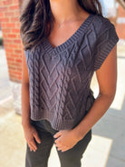 Side By Side Charcoal Gray Cropped Cable Knit Sweater with Side Ties - A'Bekah's Boutique
