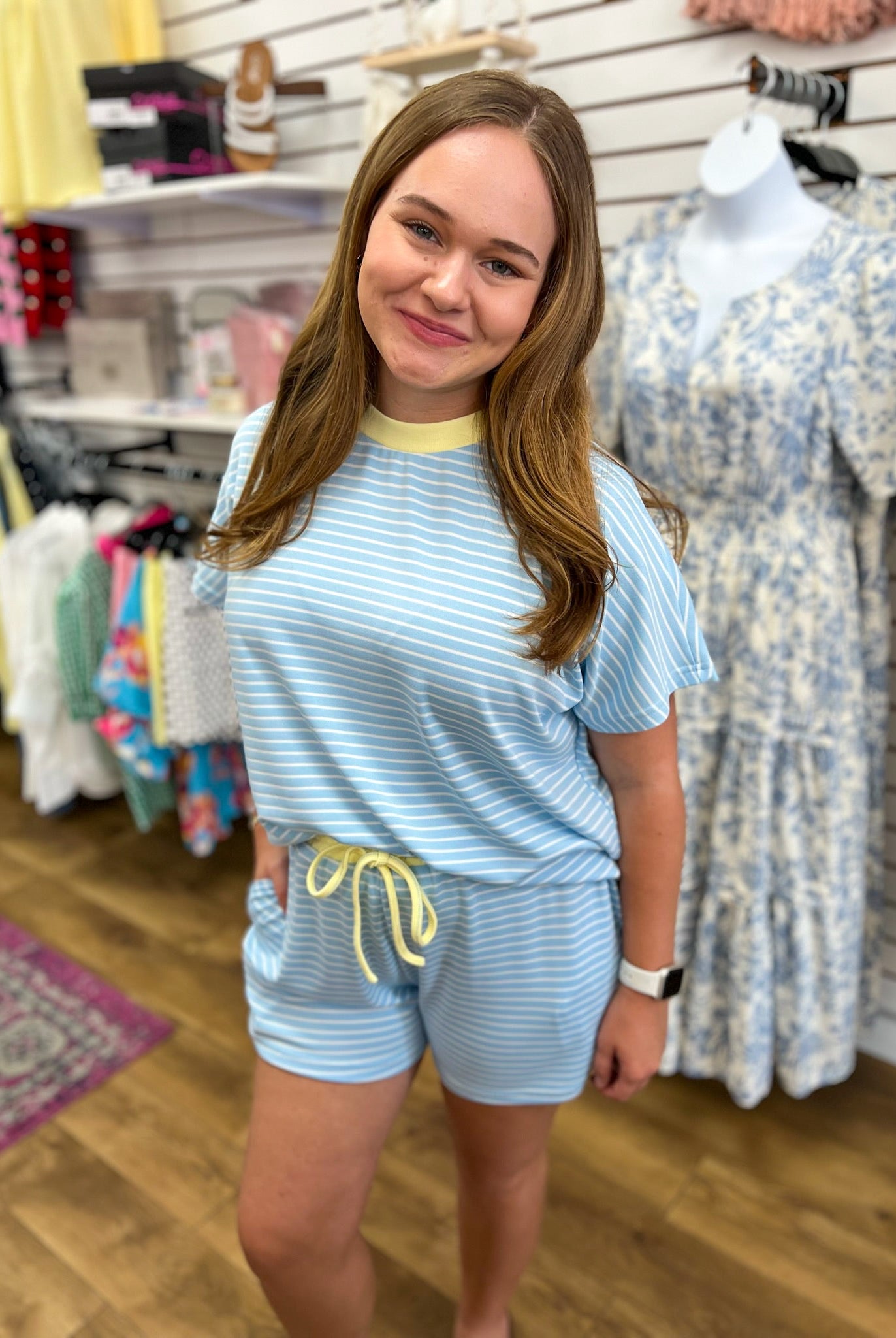 Sky Blue and Lemon Yellow Striped Short Set - A'Bekah's Boutique