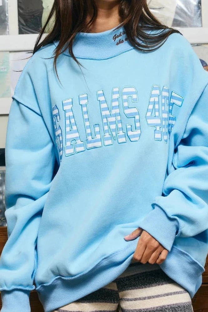 Sky Blue Double Embroidered Psalms 46:5 Mockneck Sweatshirt - A'Bekah's Boutique