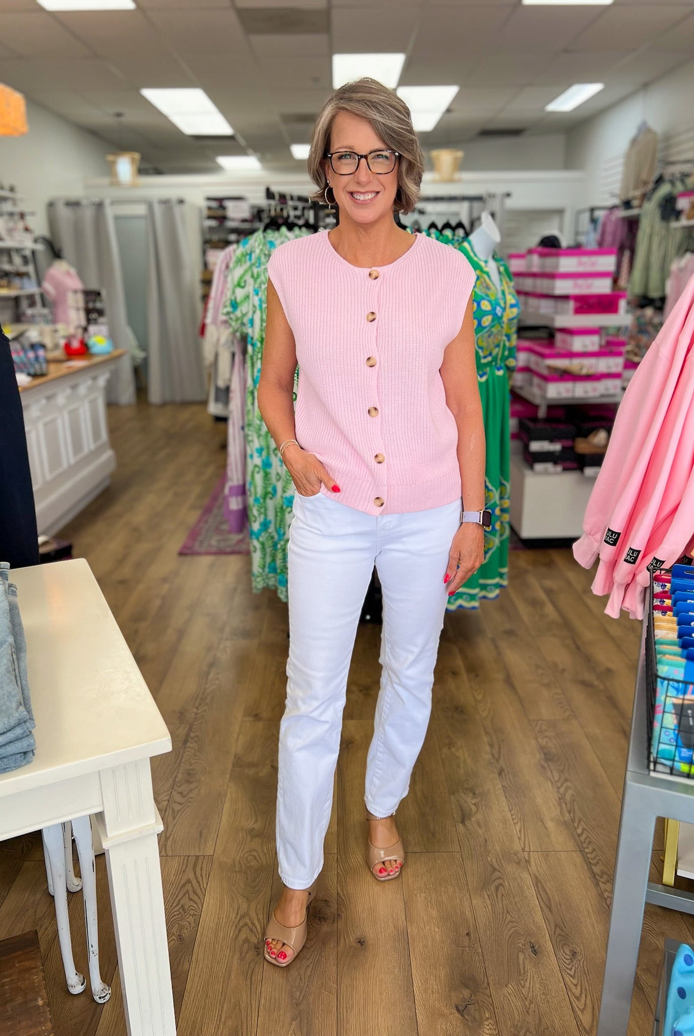 Soft Pink Button Up Knit Vest - A'Bekah's Boutique