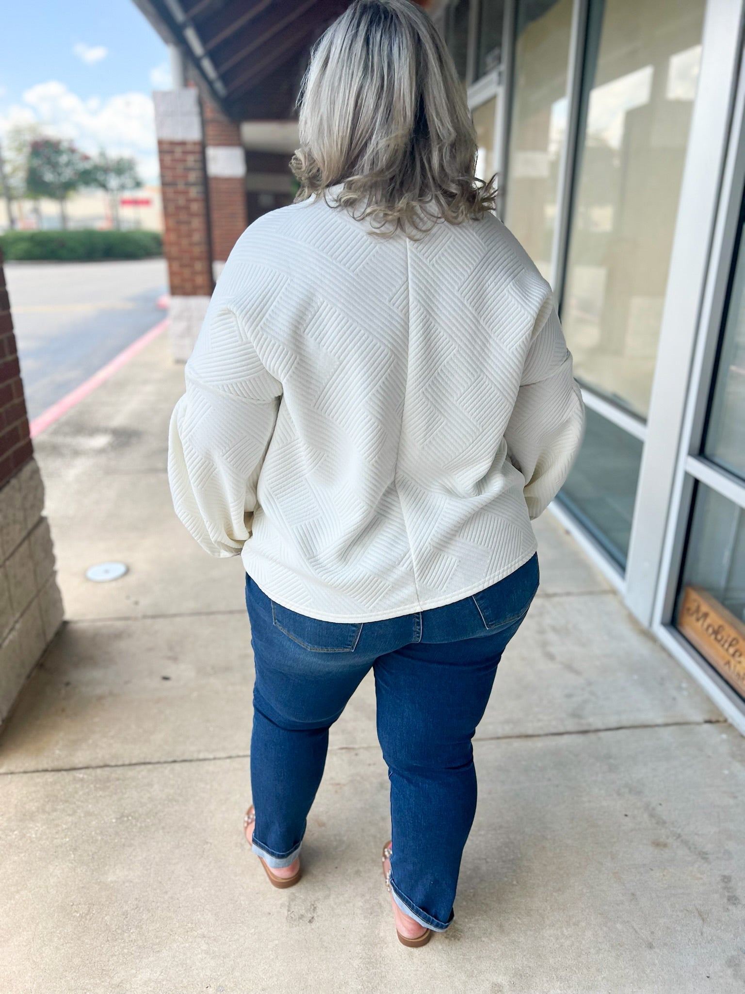 Soul Mate Cream Textured Top with Long Bubble Sleeves (C) - A'Bekah's Boutique