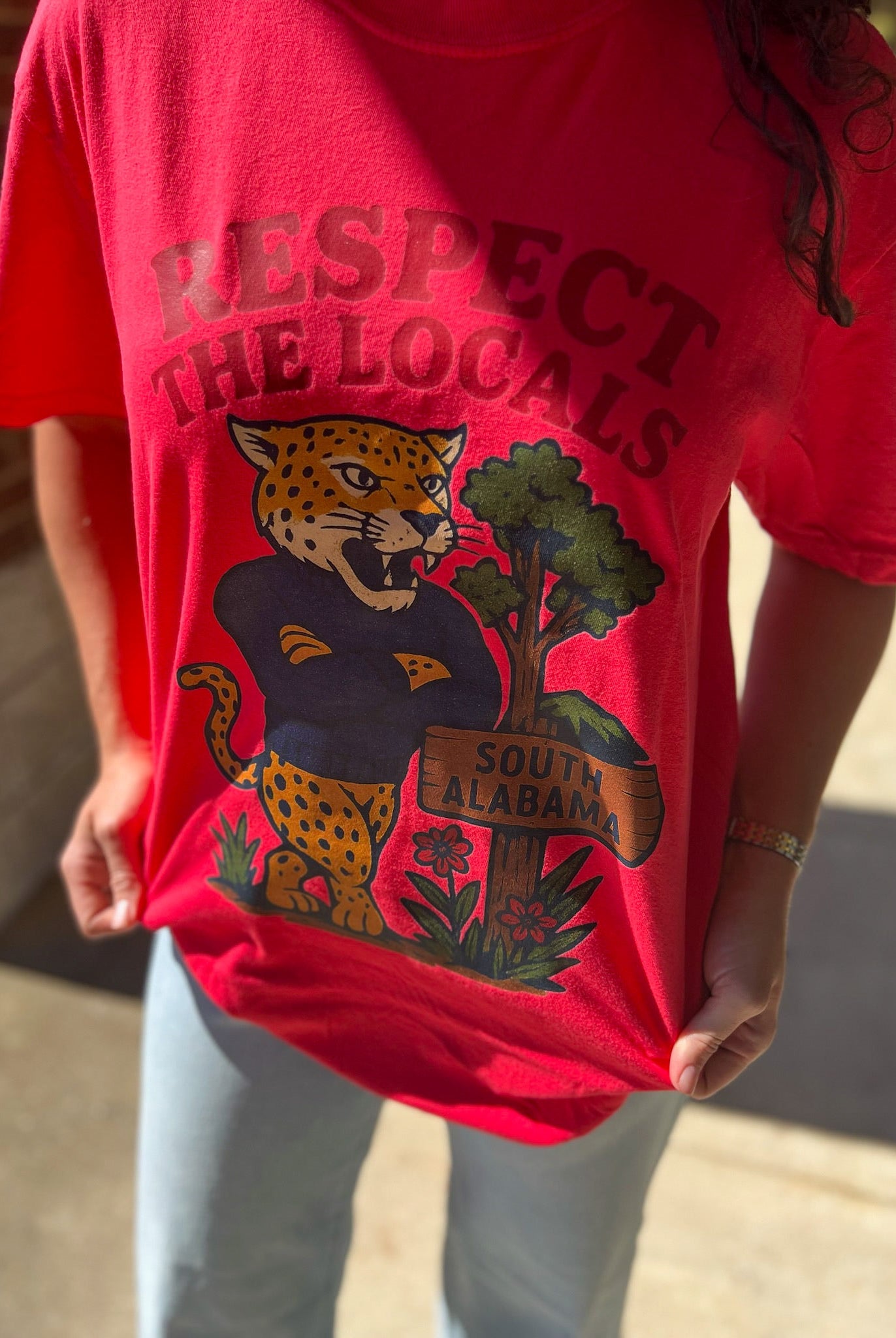 South Alabama Respect the Locals Jaguar Red T-Shirt - A'Bekah's Boutique