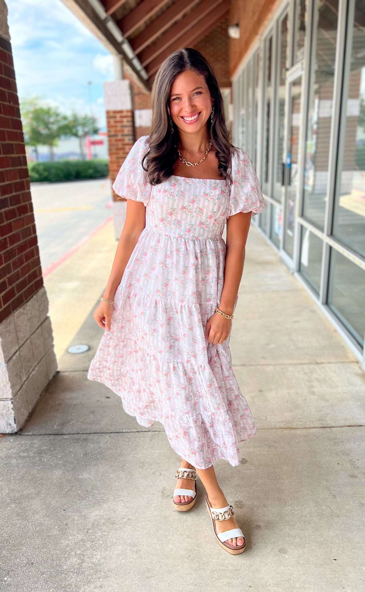 Speak Softly Light Pink Floral Midi Dress - A'Bekah's Boutique