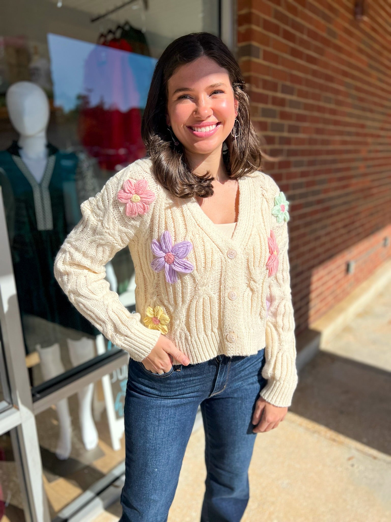 Stand Out Cream Cardigan with Pastel Applique Flowers - A'Bekah's Boutique