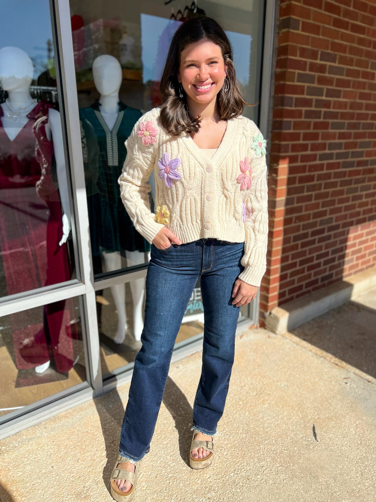 Stand Out Cream Cardigan with Pastel Applique Flowers - A'Bekah's Boutique